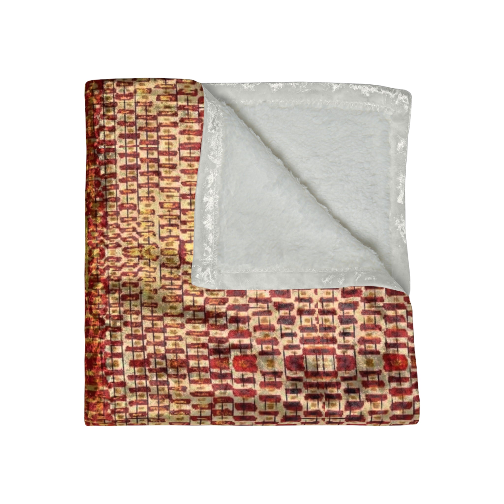 “Queen Mother” Crushed Velvet Blanket — Luxe Tribal Rust Pattern Throw