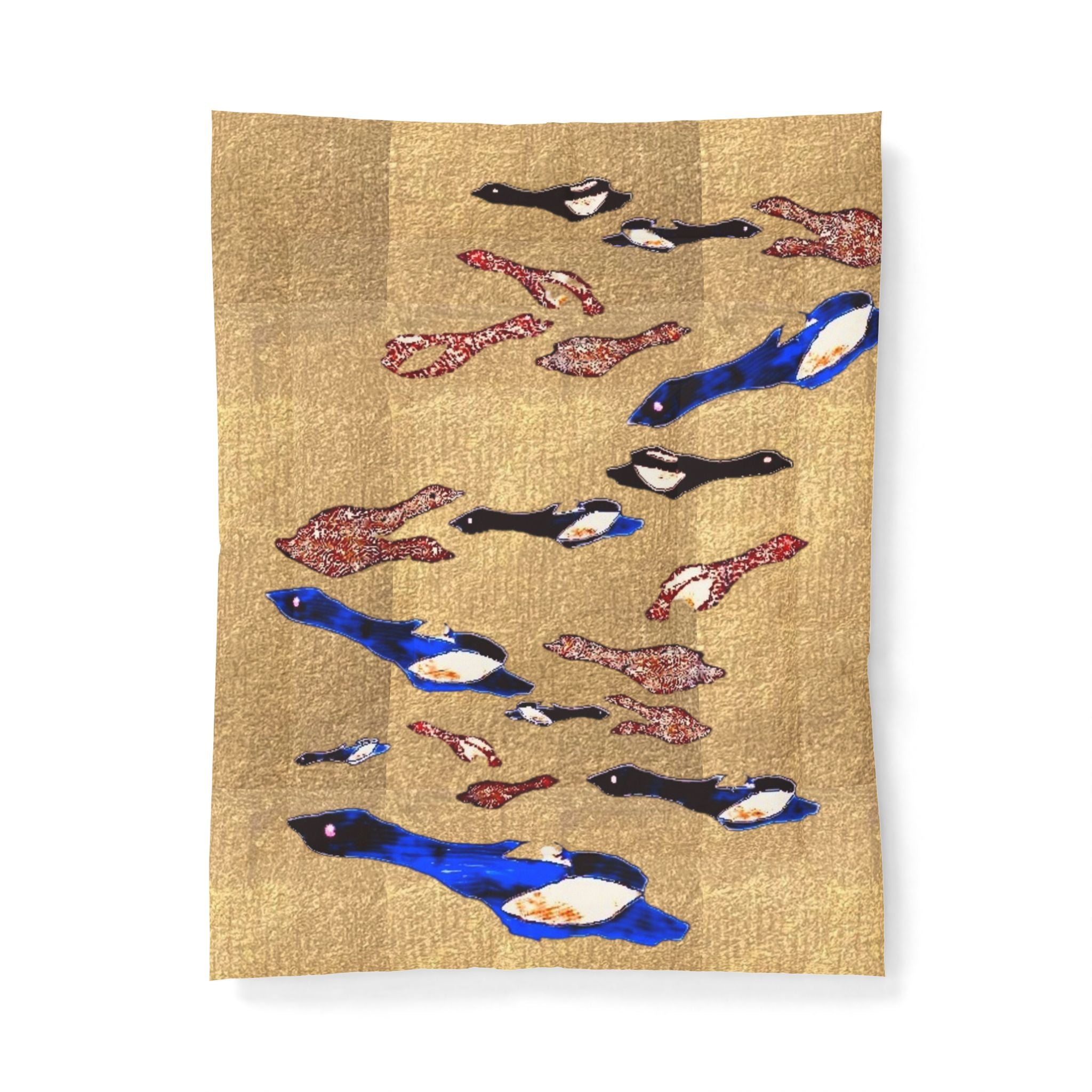 "Fly Me to the Moon" Bird Flock Cotton Comforter – Vintage Gold Blue Waterfowl Throw
