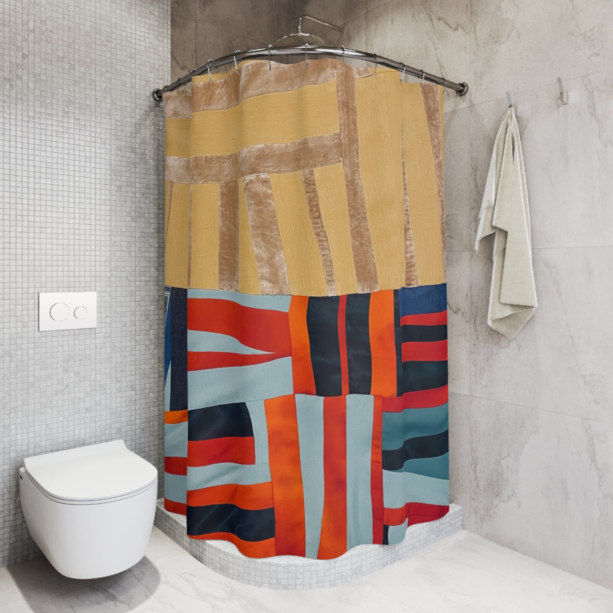 "Hannah and Samuel" Abstract Geometric Shower Curtain — Modern Mid-Century Inspired Bathroom Art