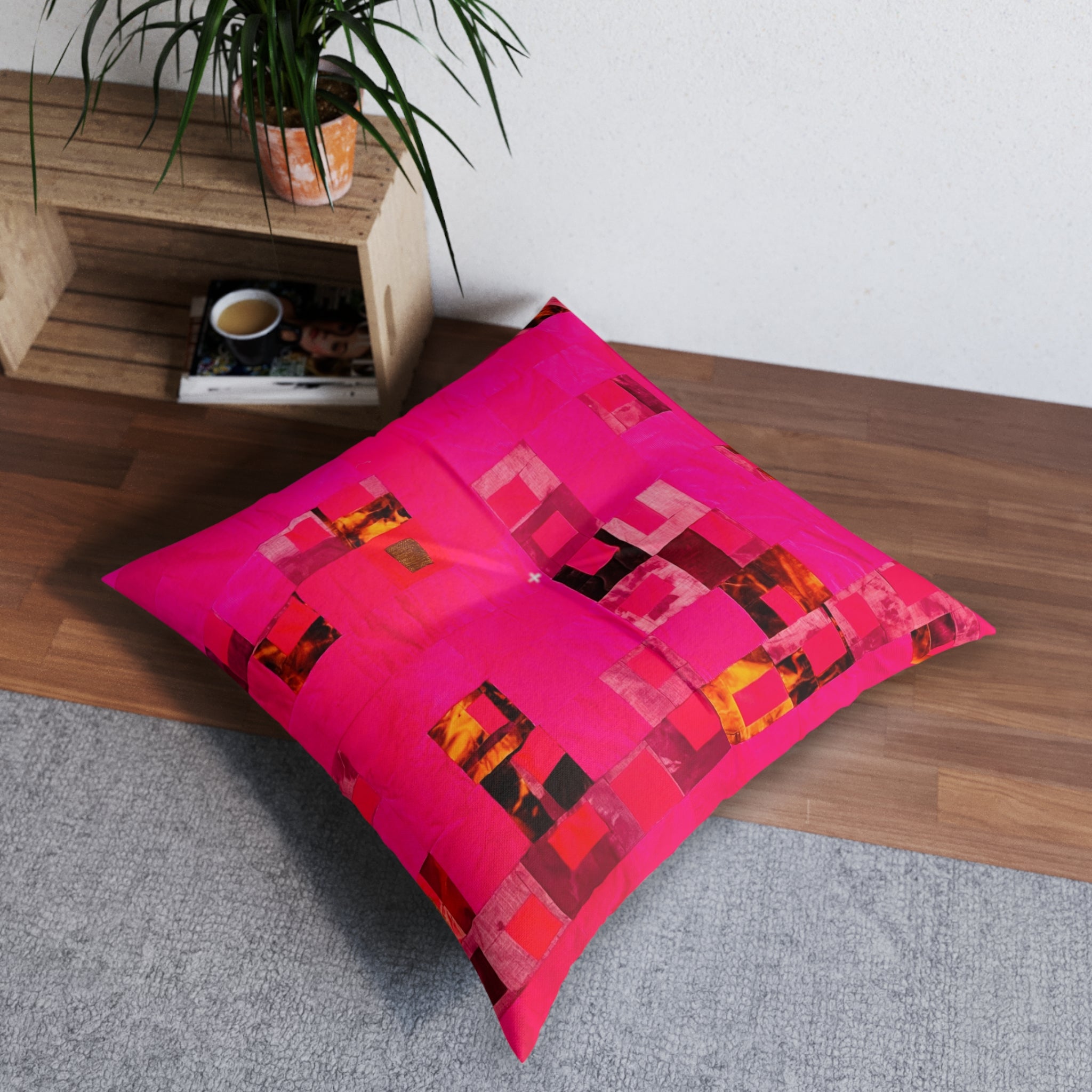 “Lela Lela” Pink Textile Vibrant Tufted Floor Pillow