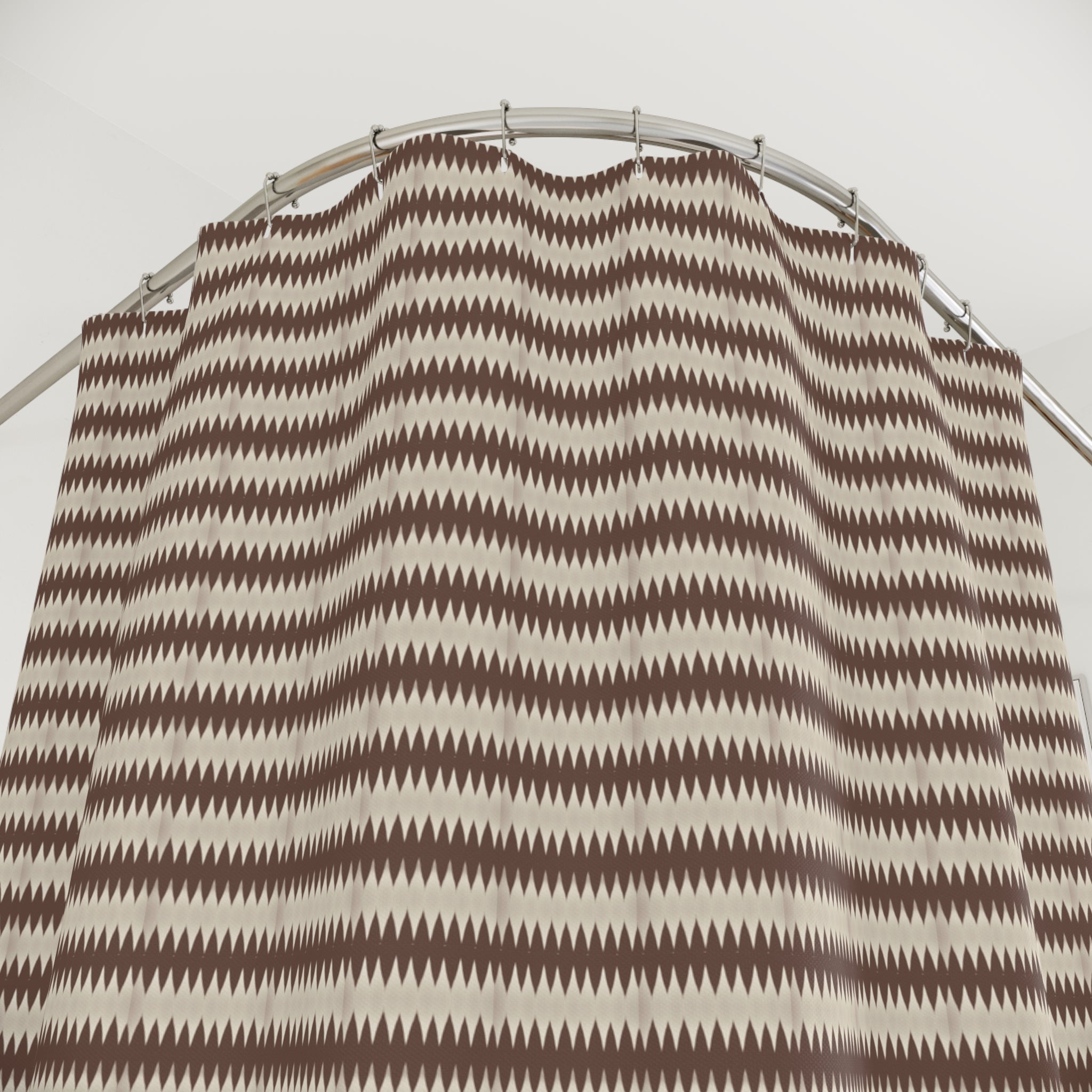 "Mississippi Morning" Boho Brown Ikat Stripe Shower Curtain – Neutral Tribal Bathroom Decor