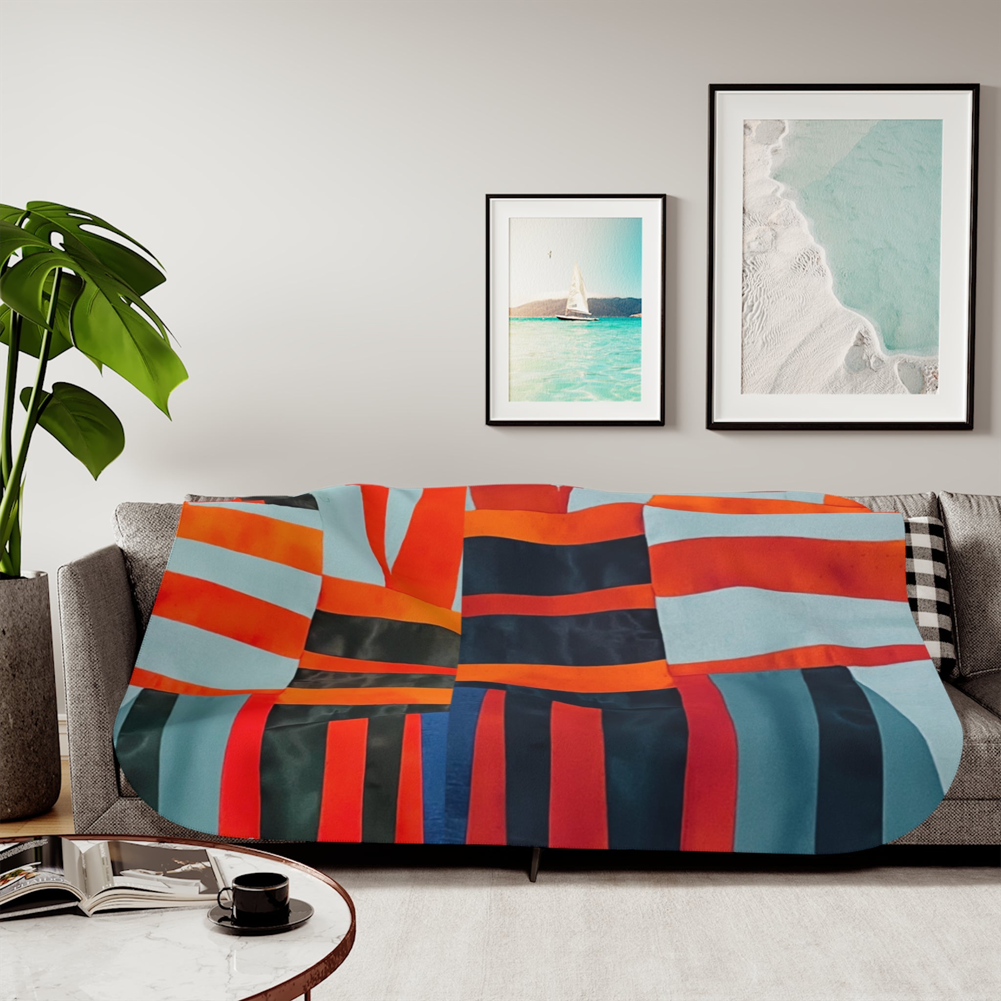 "Samuel" Abstract Stripes Sherpa Blanket – Cozy Colorblock Throw