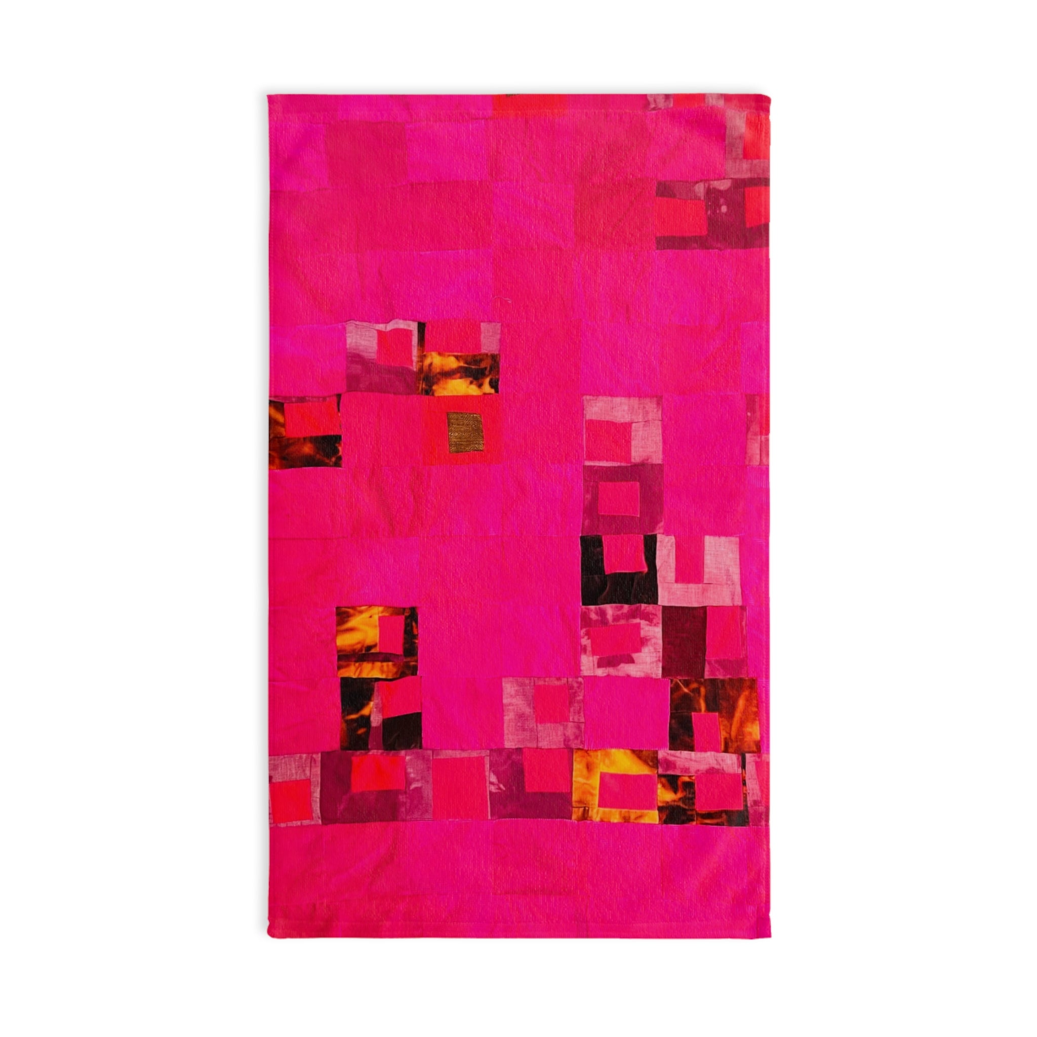 "Lela" Hot Pink Mosaic Hand Towel — Vibrant Abstract Kitchen & Bath Accent