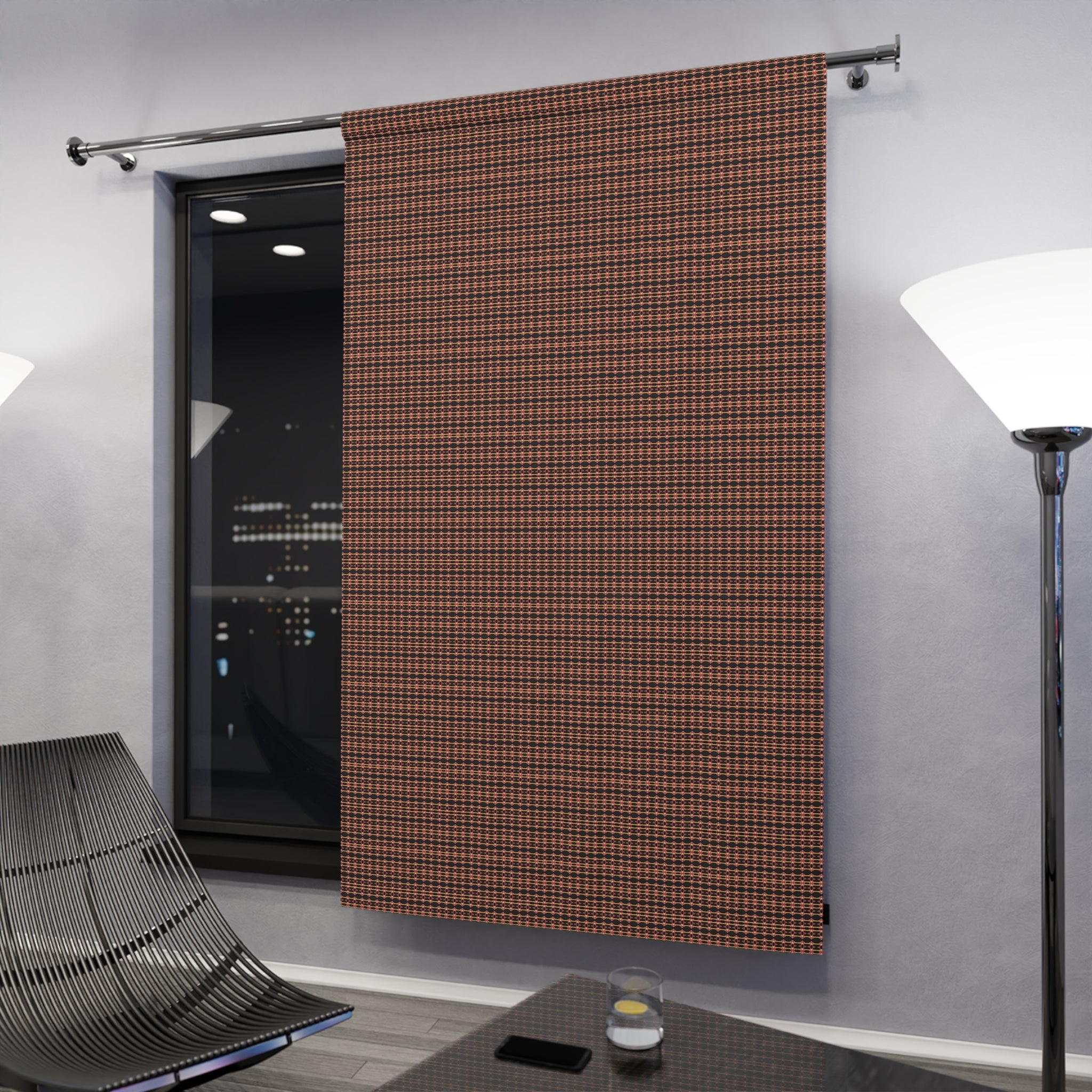 "Native America Now" Plaid Window Curtain — Rustic Brown Houndstooth Single Panel