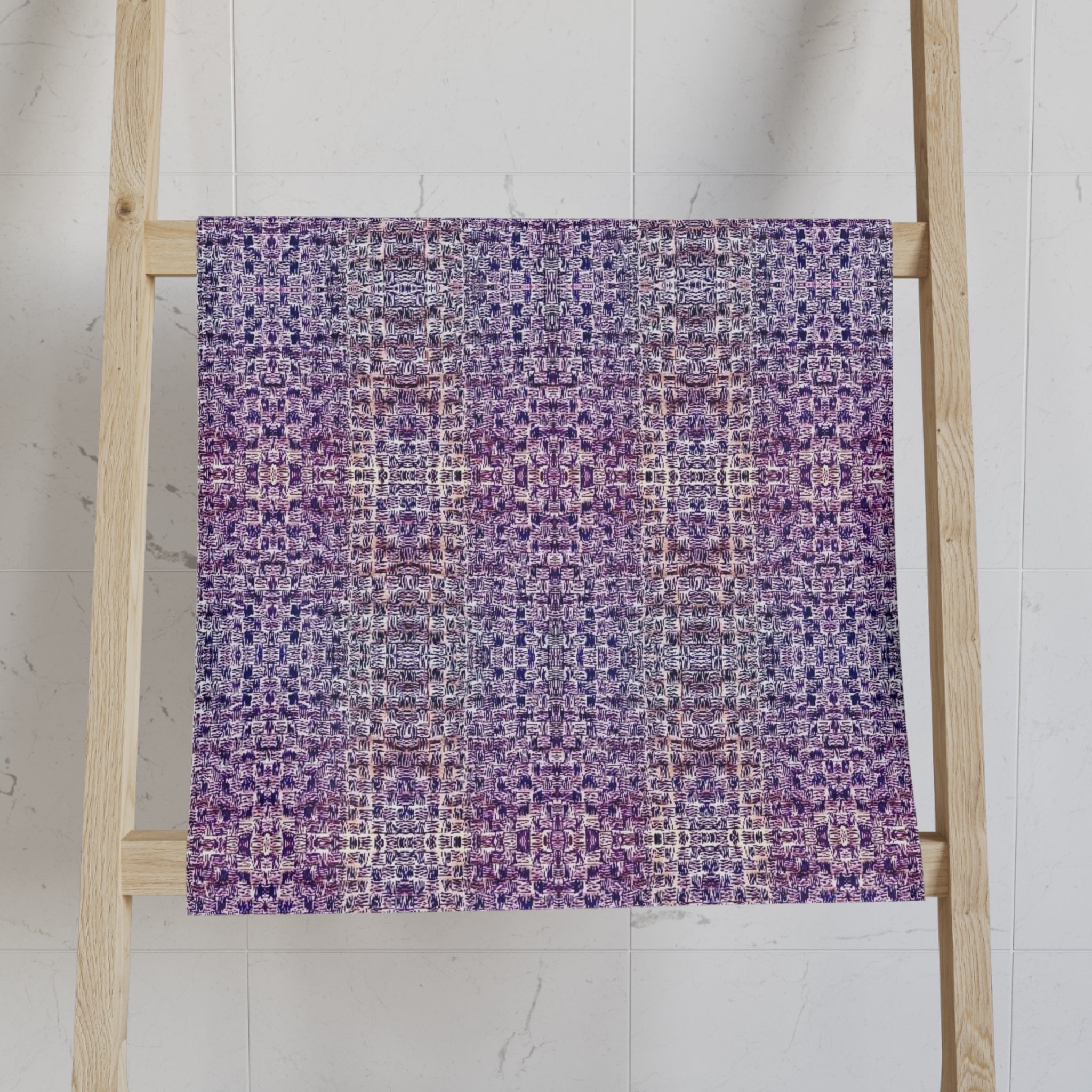 "Pauline, My Love" Purple Mosaic Hand Towel – Textured Geometric Pattern, Decorative Bathroom & Kitchen Accent