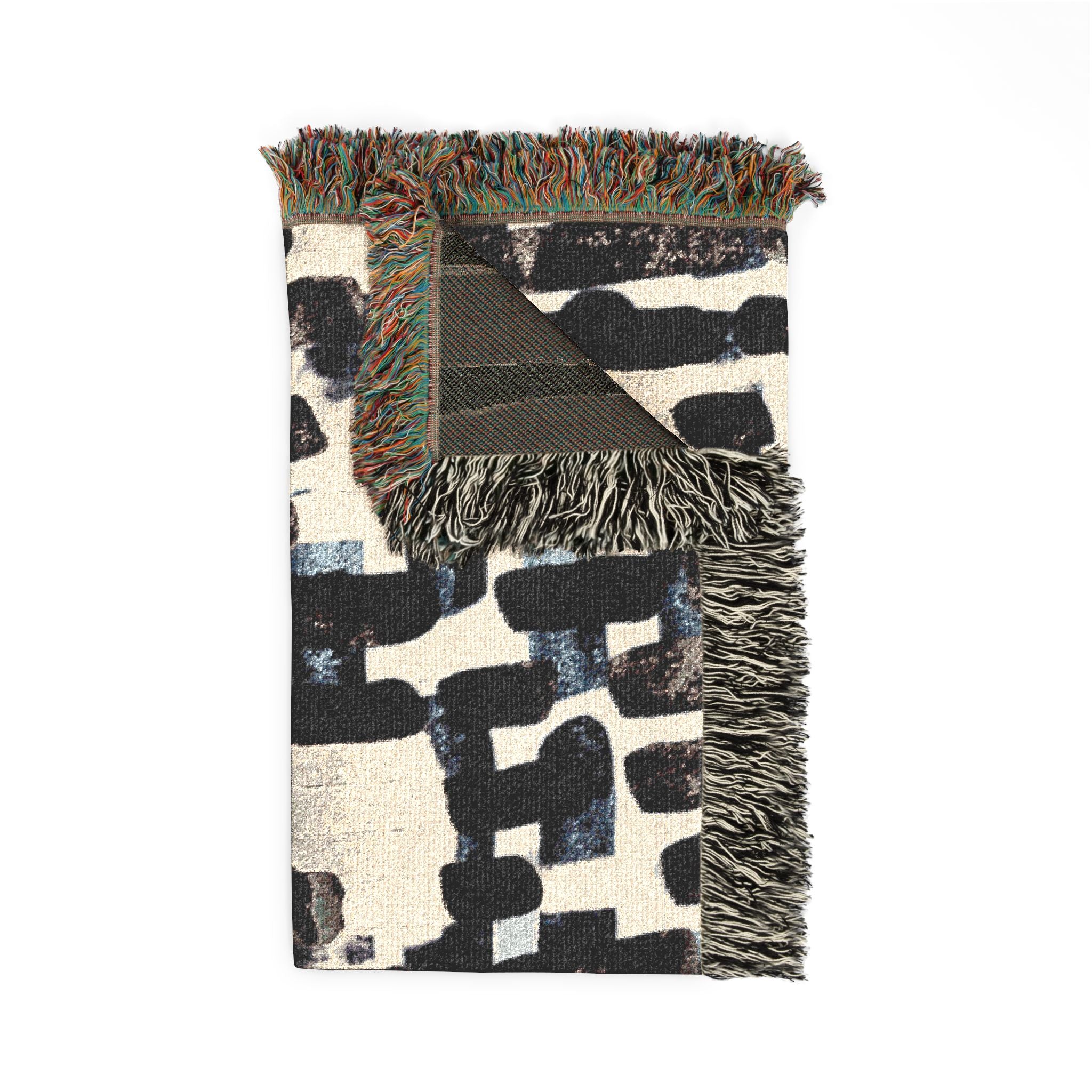 "Only My Notebook Knows How I Feel, My Heart Is On Every Page" Abstract Geometric Woven Blanket — Modern Black & Ivory Throw for Living Room
