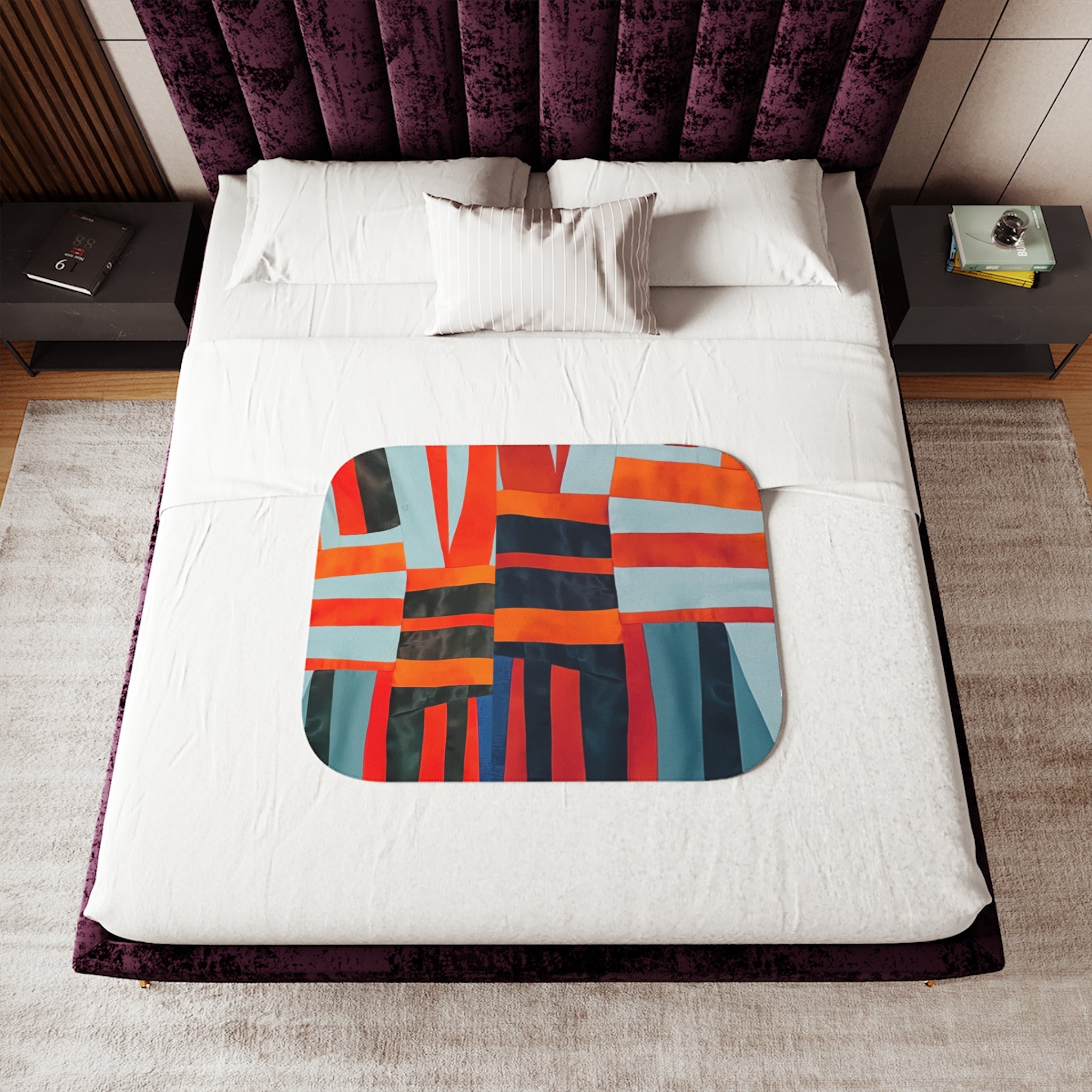 "Samuel" Abstract Stripes Sherpa Blanket – Cozy Colorblock Throw