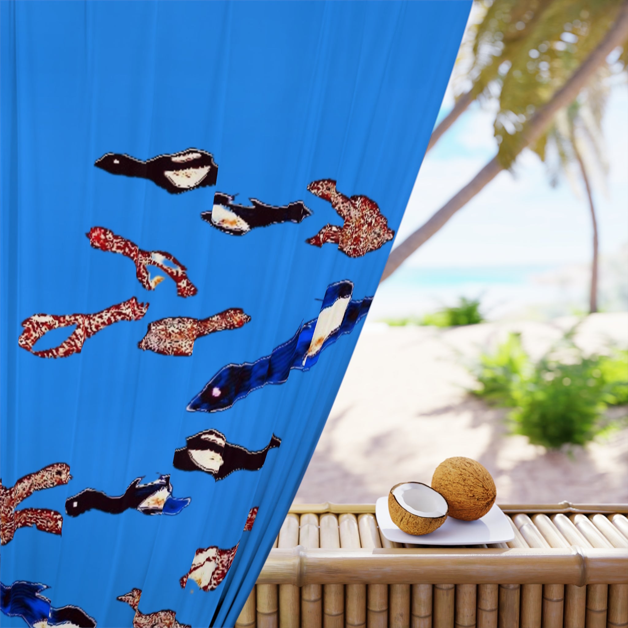 "Fly Me to the Moon" Energy Blue Curtain — Whimsical Blue Birds Window Panel