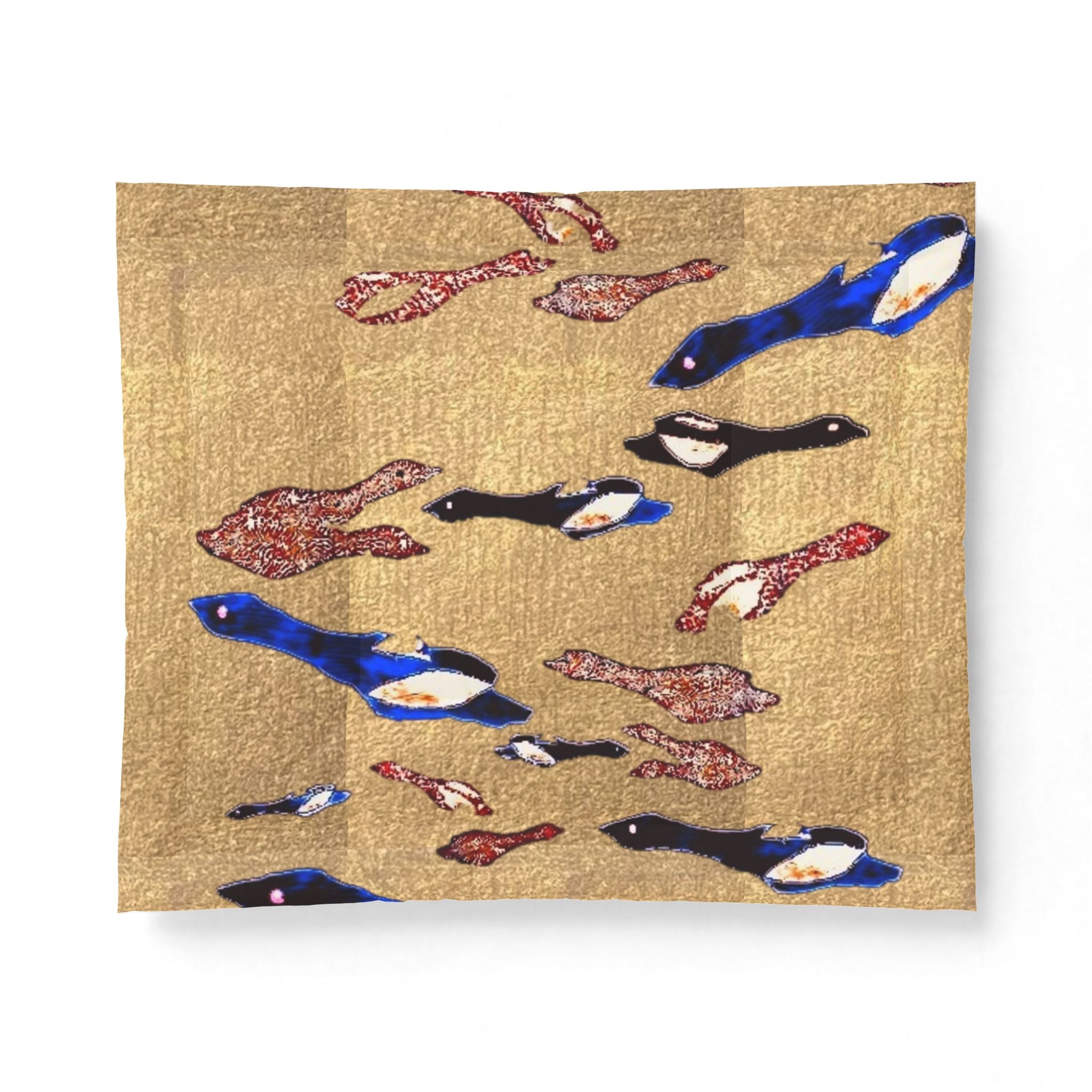 "Fly Me to the Moon" Bird Flock Cotton Comforter – Vintage Gold Blue Waterfowl Throw