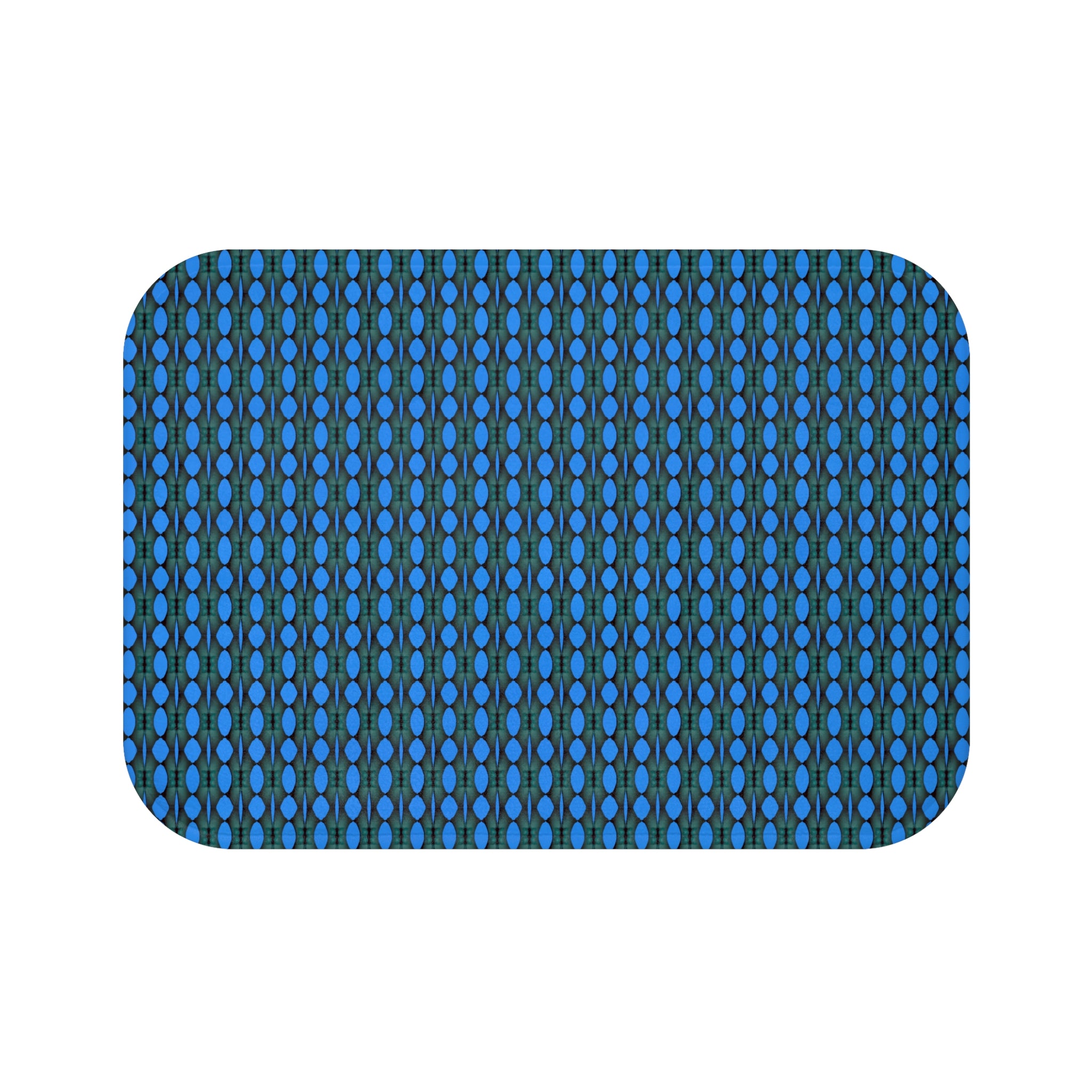 "Where Are We Going?" Blue Teardrop Mosaic Bath Mat – Non-Slip Patterned Bathroom Rug