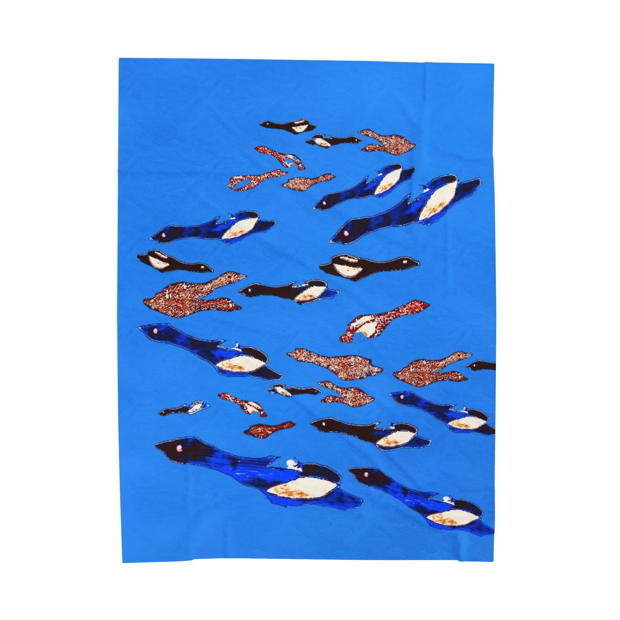 "Fly Me to the Moon" Cerulean Birdies - Flock Plush Blanket — Velveteen Throw