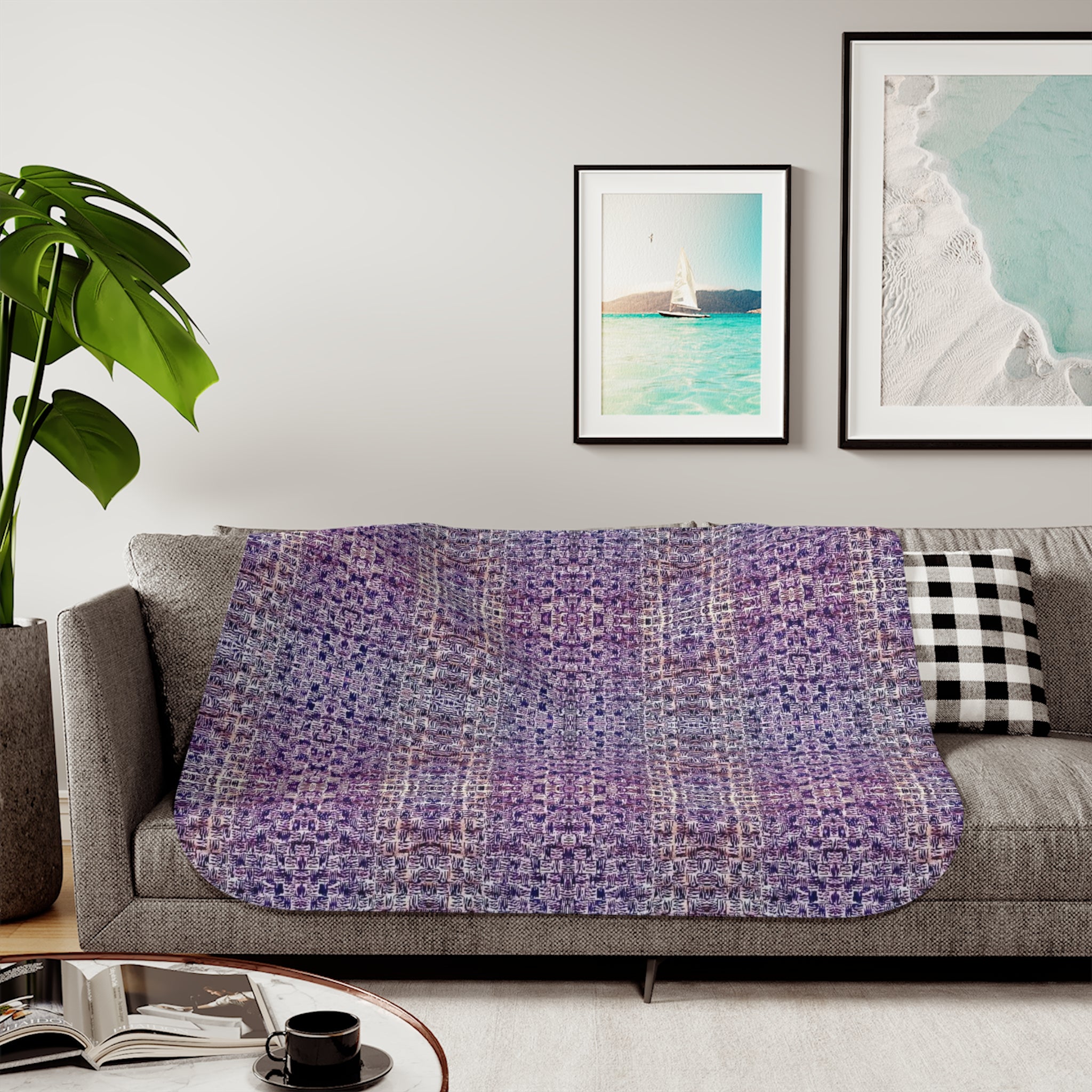 "Pauline, My Love" Purple Plaid Sherpa Blanket – Cozy Reversible Throw for Home, Couch & Gifts