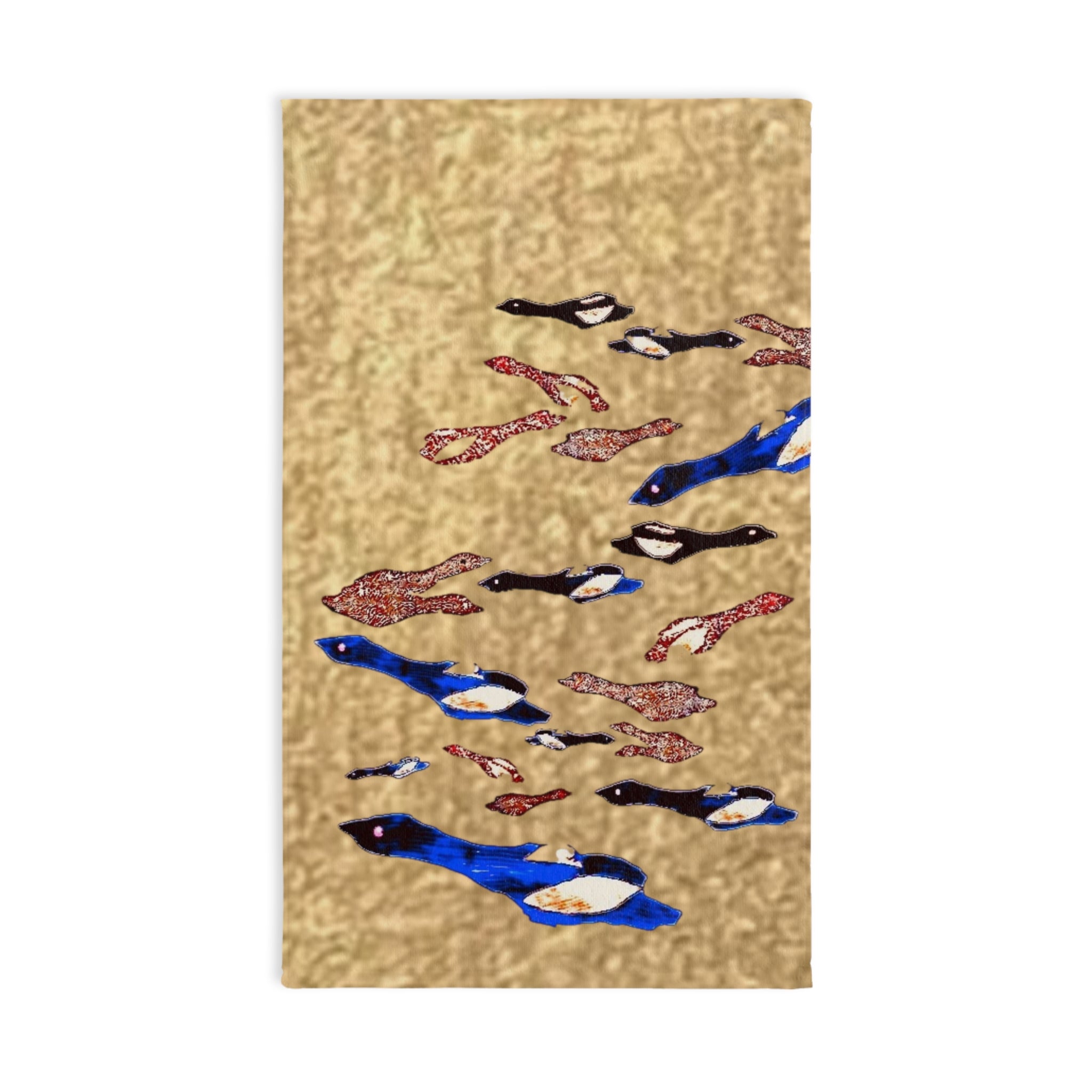 "Fly Me to the Moon" Flock Hand Towel — Blue, Gold, and Brown Waterfowl Kitchen Towel