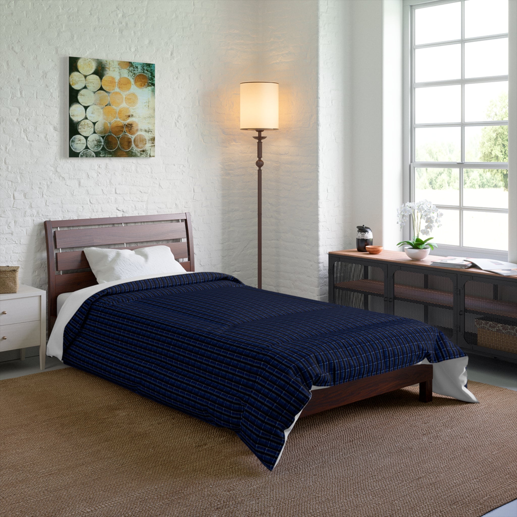 "Mississippi Midnight: Lovely Banjo Blues" Navy Plaid Comforter - Cozy Lightweight Bed Cover for Boys, Teens & Guest Rooms