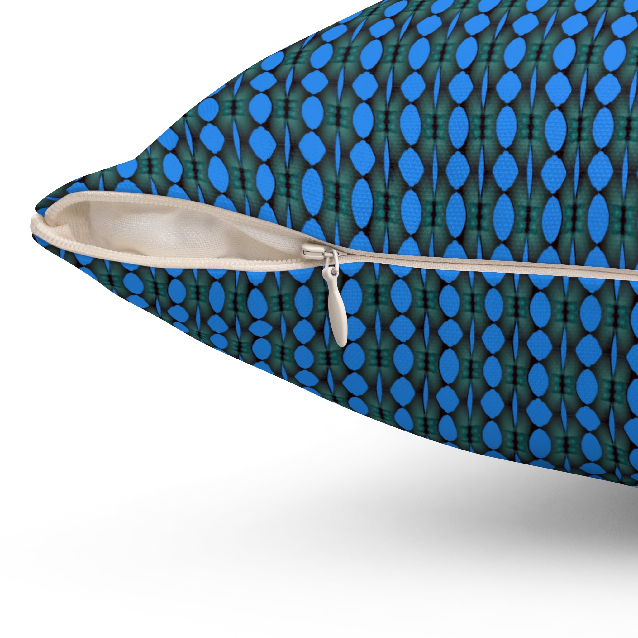 "Where Are We Going?" Blue Geometric Dot Pattern Pillow - Modern Decorative Square Throw Cushion