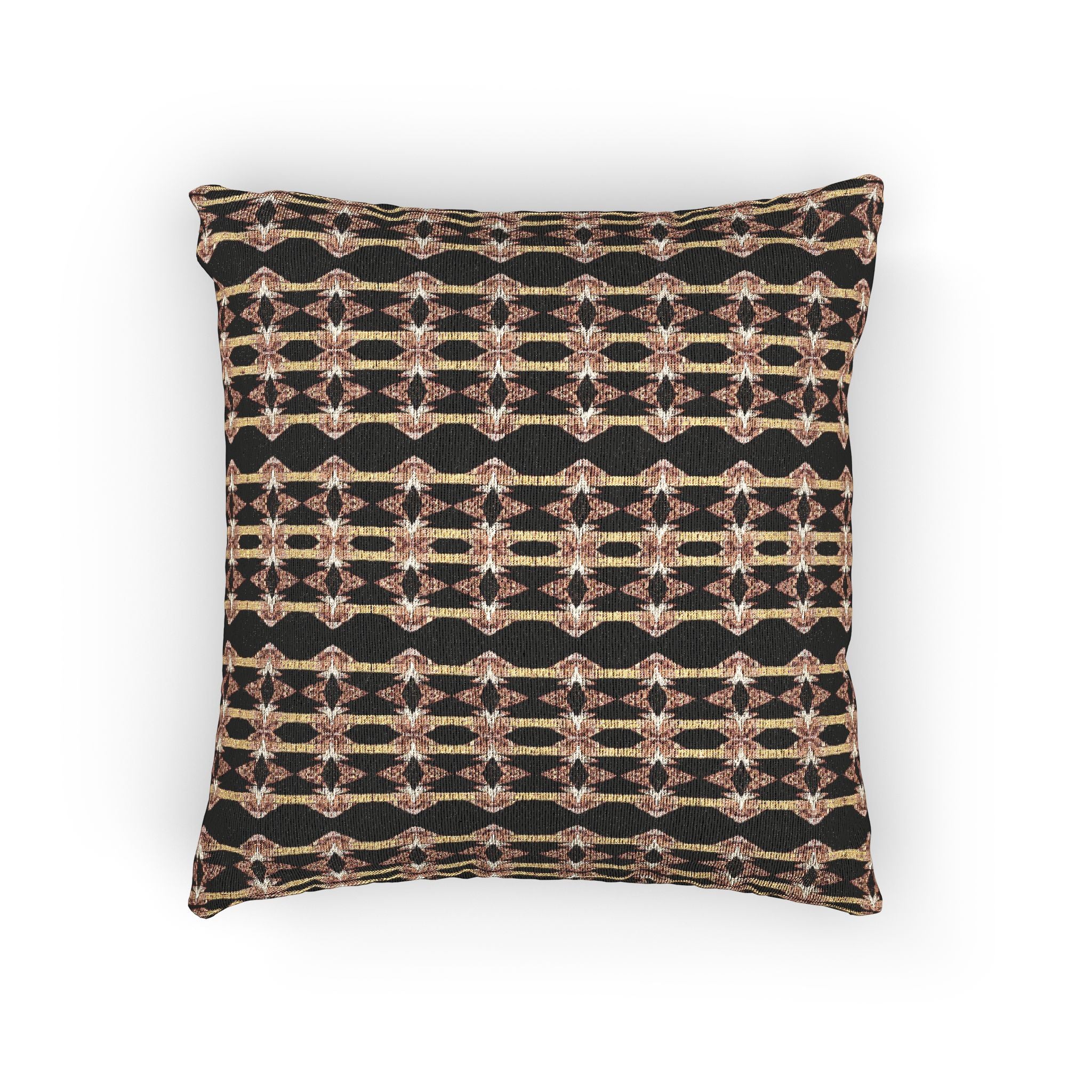 "Native America Now" Woven Pillow — Black & Gold Geometric Throw Pillow (Textured Plaid Accent Cushion)