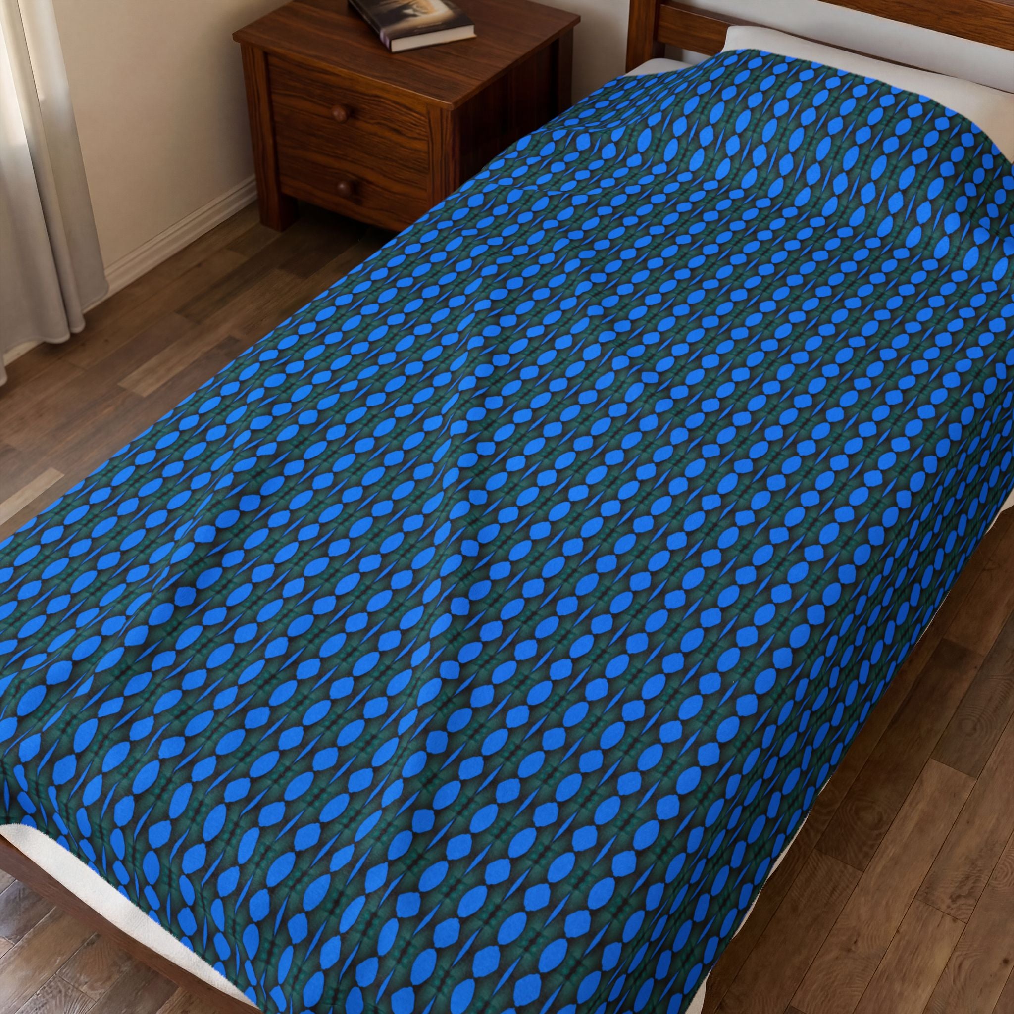 "Where Are We Going?" Blue Pixel Pattern Velveteen Plush Blanket — Soft Retro Geometric Throw