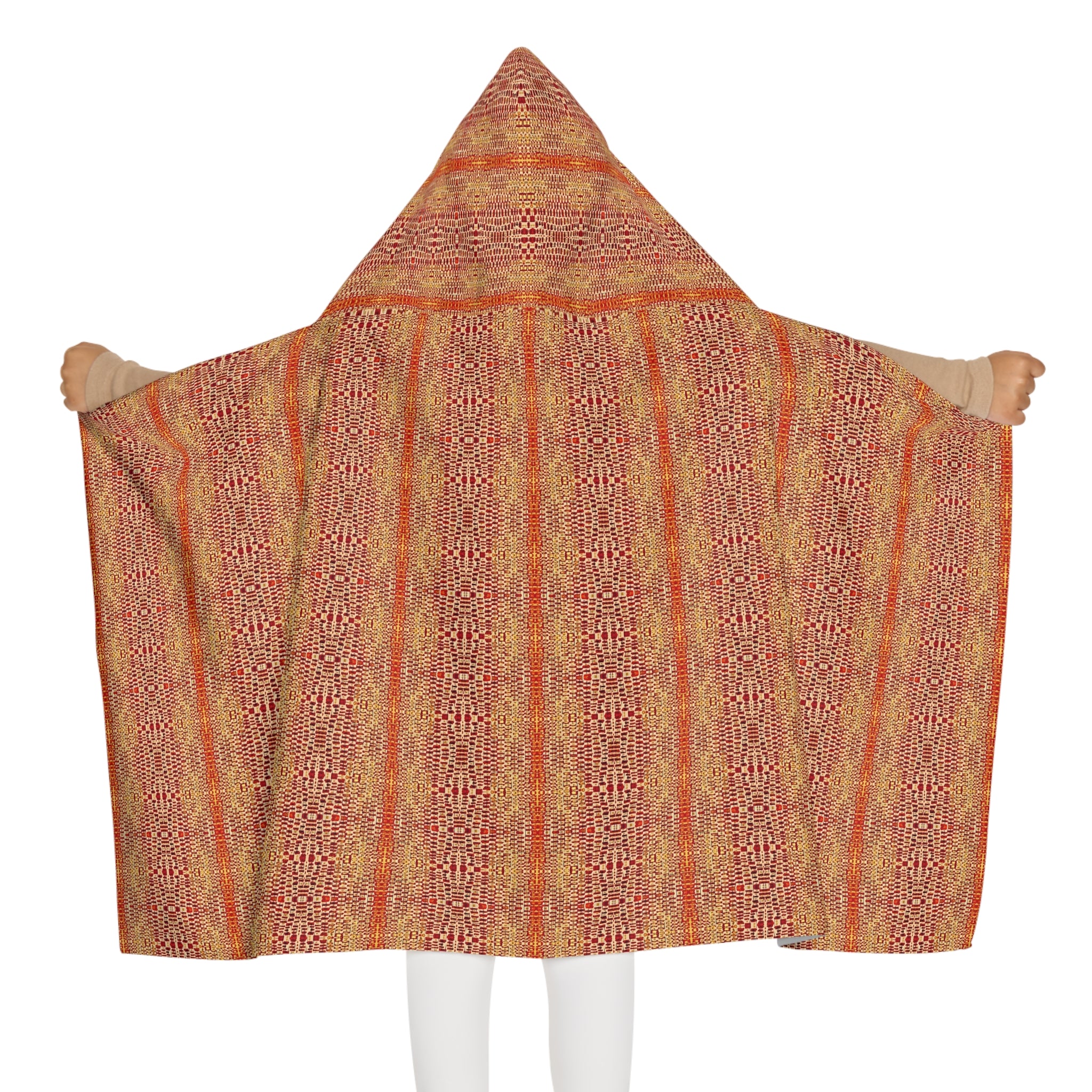 "Queen Mother" Youth Hooded Towel — Boho Orange Aztec Stripe Kids Beach & Bath Wrap