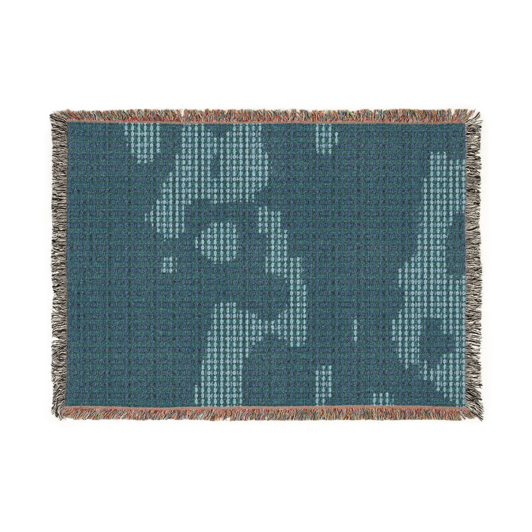 "Where Are We Going?" Woven Textile, Blue and Green Blanket