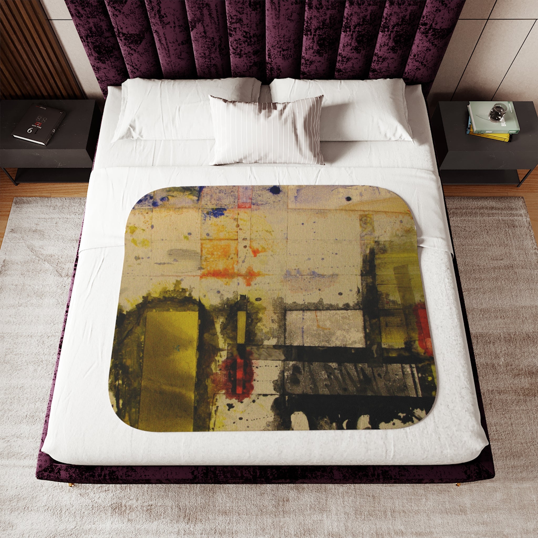 "Dance in the Rain" Cozy Watercolor Painting Café Sherpa Blanket — Warm Throw with Retro Coffee Shop Art