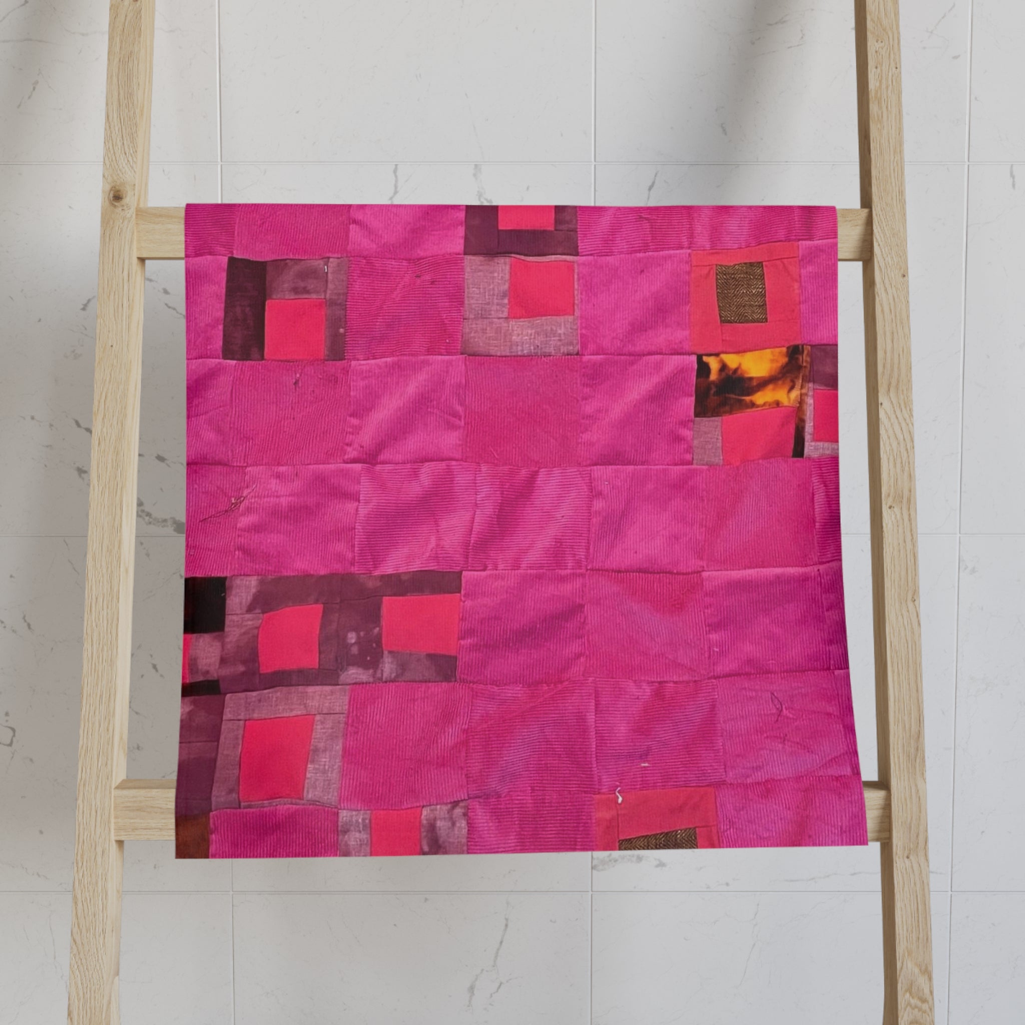 "Lela" Pink Mosaic Hand Towel – Vibrant Patchwork Kitchen or Bath Accent