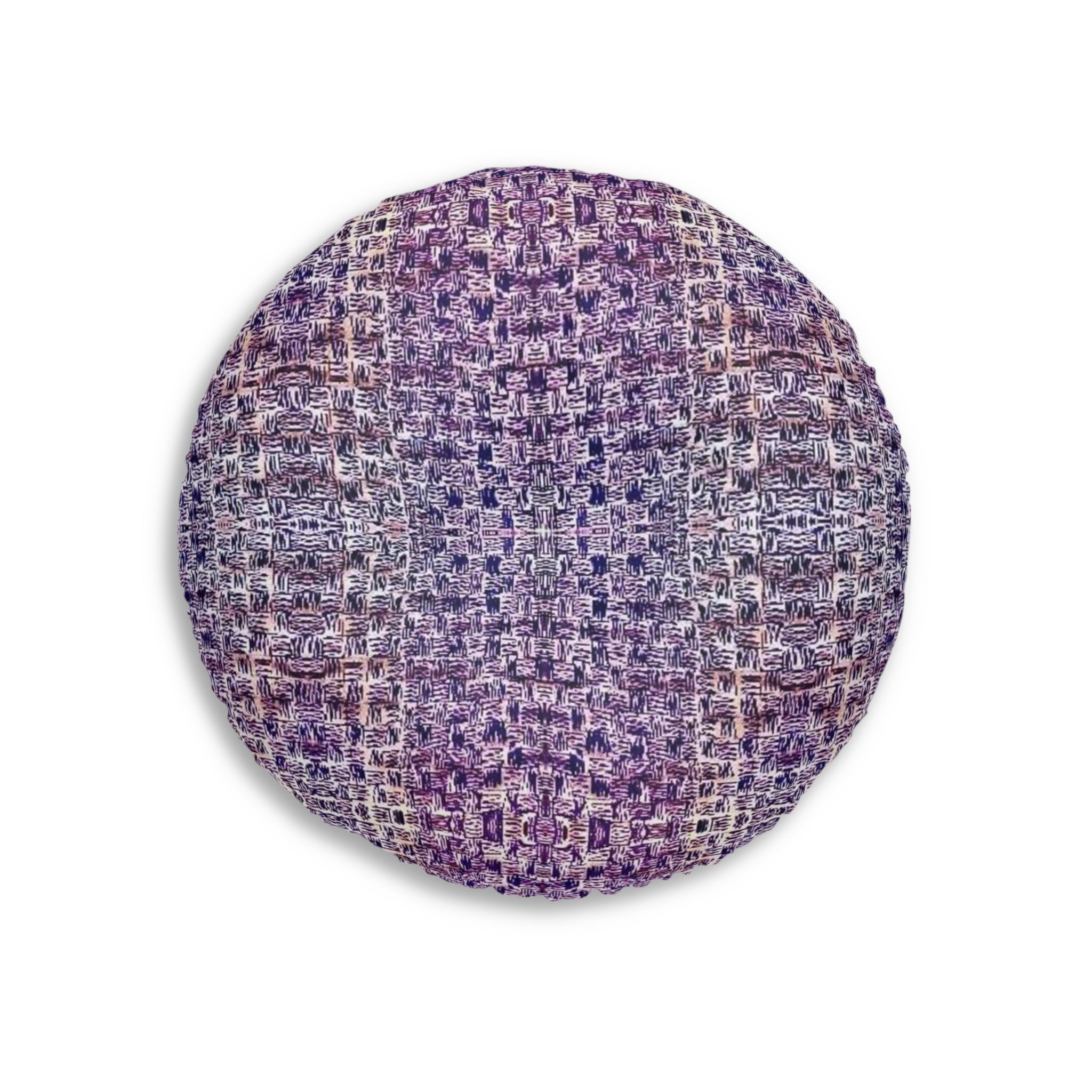 "Pauline, My Love" Round Tufted Floor Pillow — Purple Woven Boho Accent Cushion