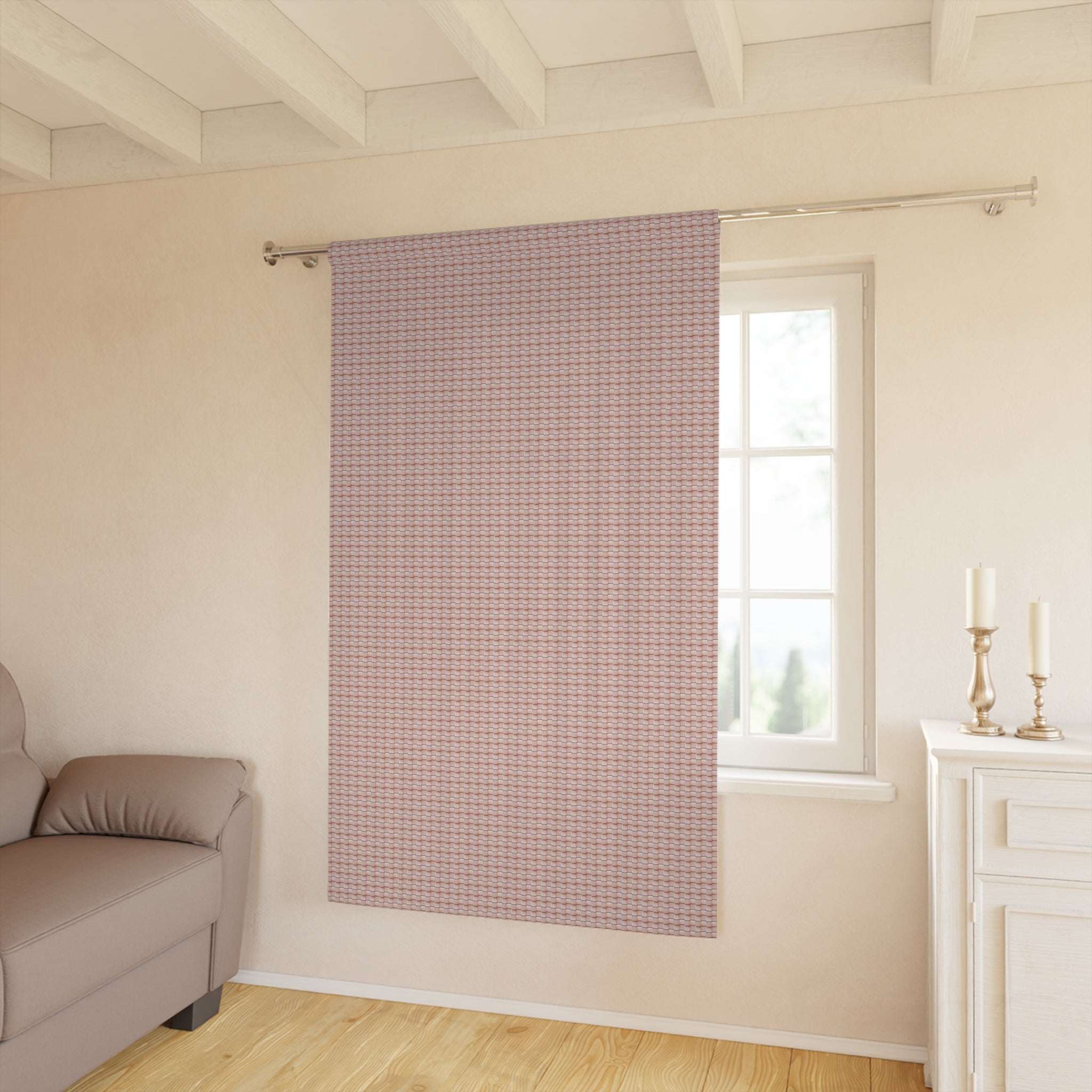 "Grandma Rose" Blush Pink Houndstooth Window Curtain Panel — Single Decorative Drapery