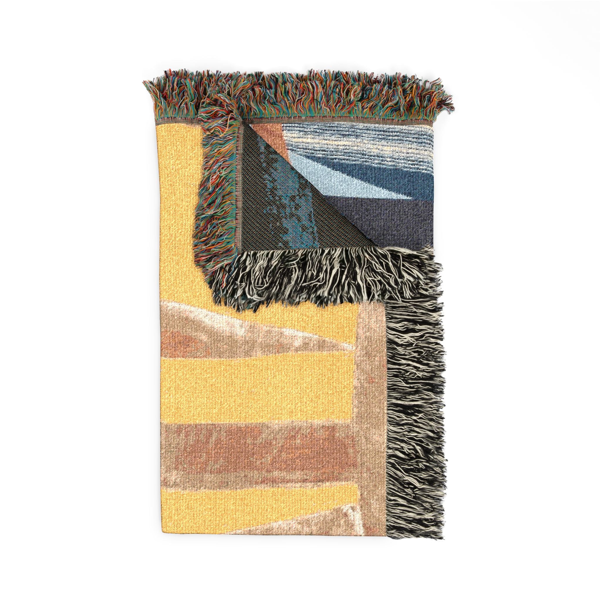 "Hannah and Samuel" Yellow, Blue, Orange, Red Orange, Velvet Quilt Block Abstract Geometric Woven Blanket — Modern Patchwork Throw