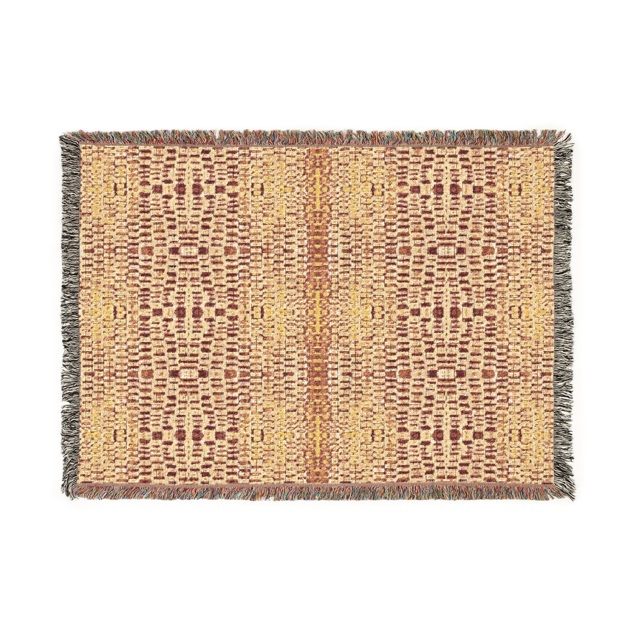 "Queen Mother" Woven Blanket — Warm Rustic Bronze and Gold Throw for Living Room & Cabin Decor