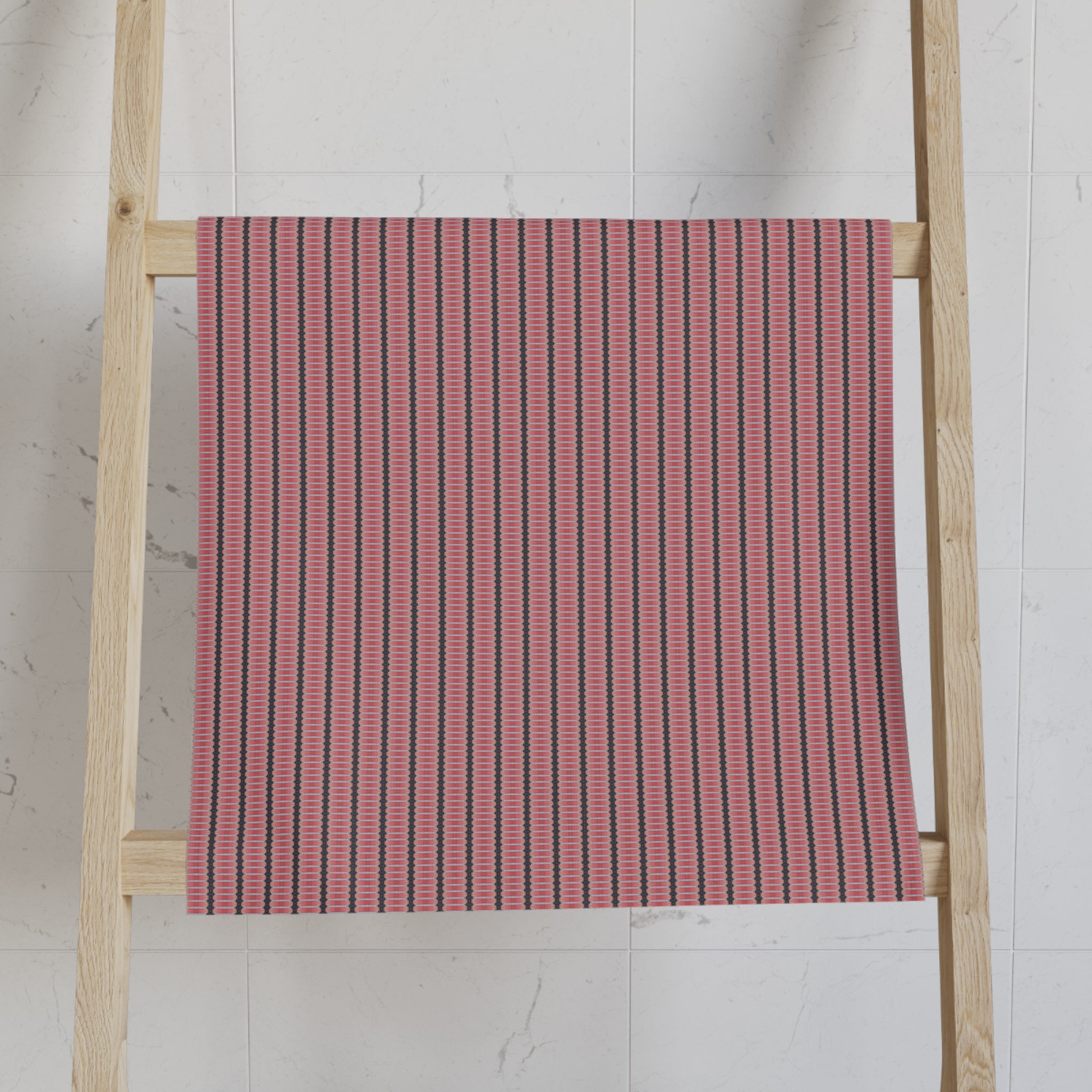 "The Nike of Samothrace" Striped Rose Hand Towel — Pink & Charcoal Kitchen Towel