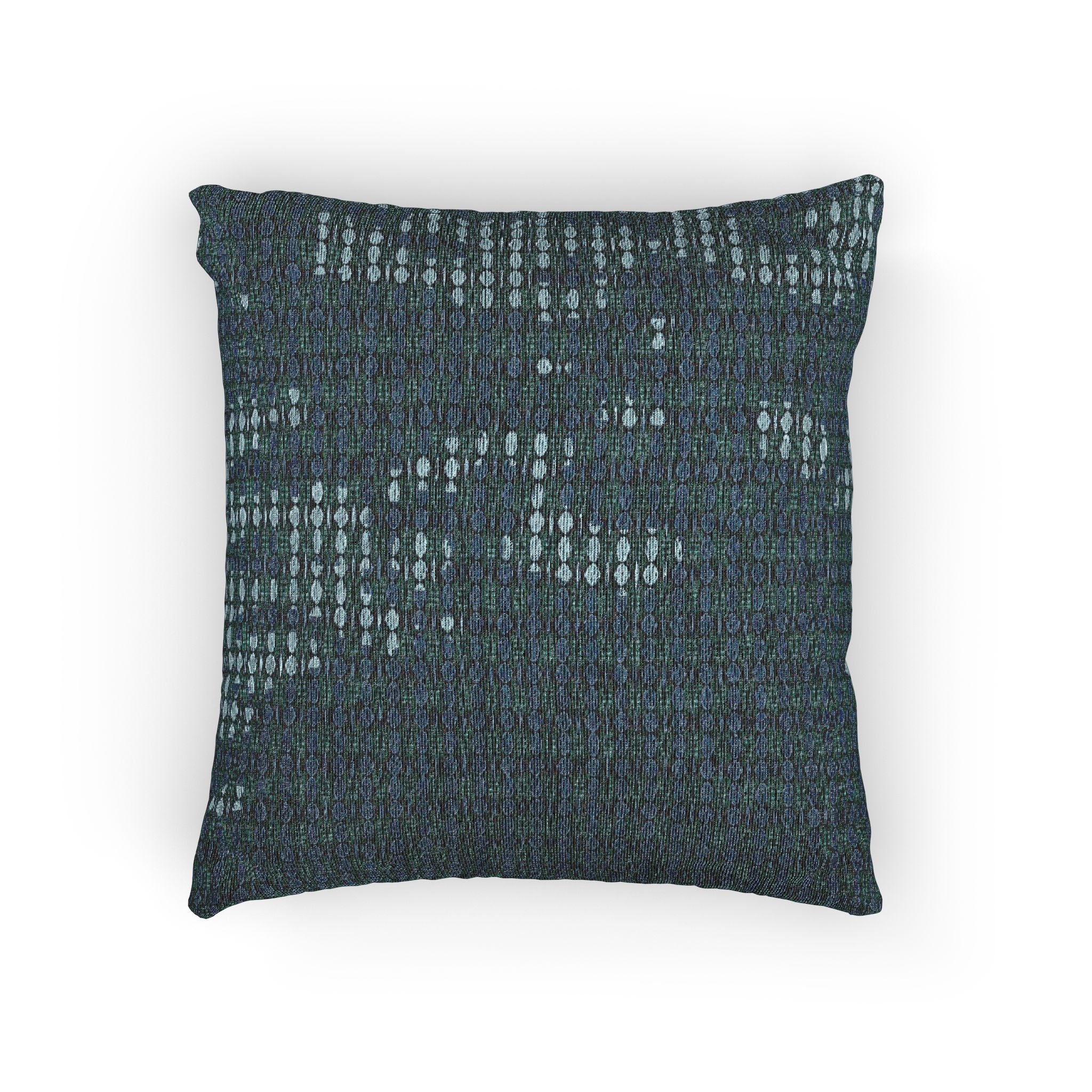 "Where Are We Going?" Woven Texture Throw Pillow — Teal Grid Boho Decorative Cushion