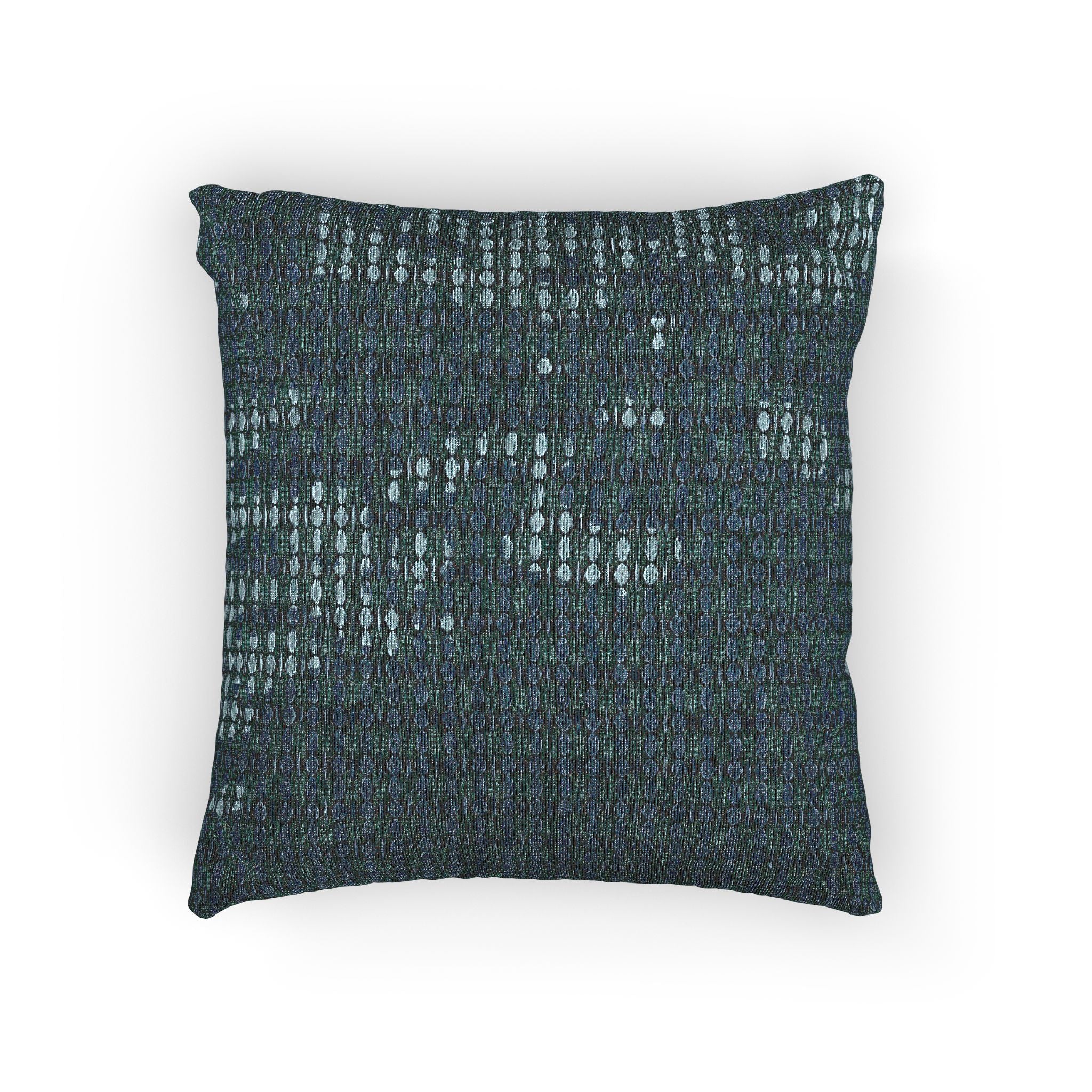 "Where Are We Going?" Woven Texture Throw Pillow — Teal Grid Boho Decorative Cushion