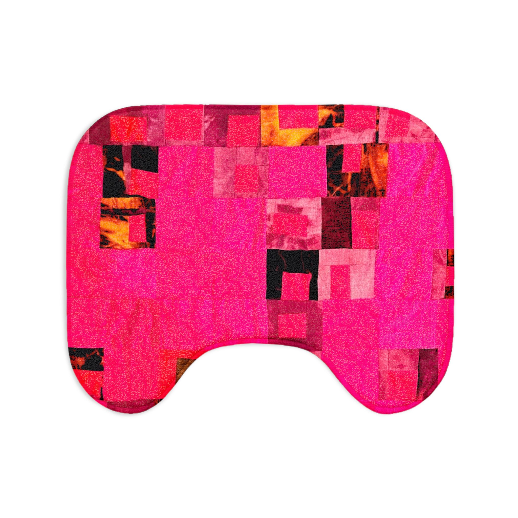 “Léla Léla” Pink Abstract Mosaic 3-Piece Bath Mat Set – Vibrant Geometric Bathroom Rugs