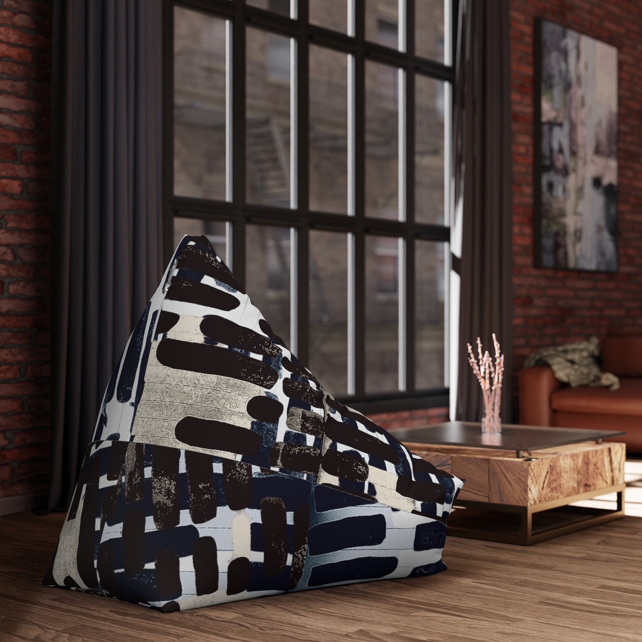 "Only My Notebook Knows How I Feel, My Heart Is On Every Page" Abstract Ink Brush Pattern Bean Bag Cover — Modern Black & White Living Room Accent