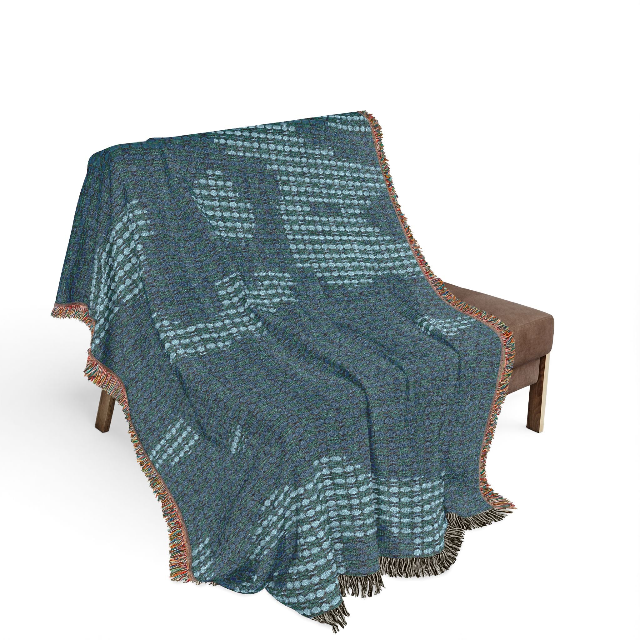 "Where Are We Going?" Woven Textile, Blue and Green Blanket