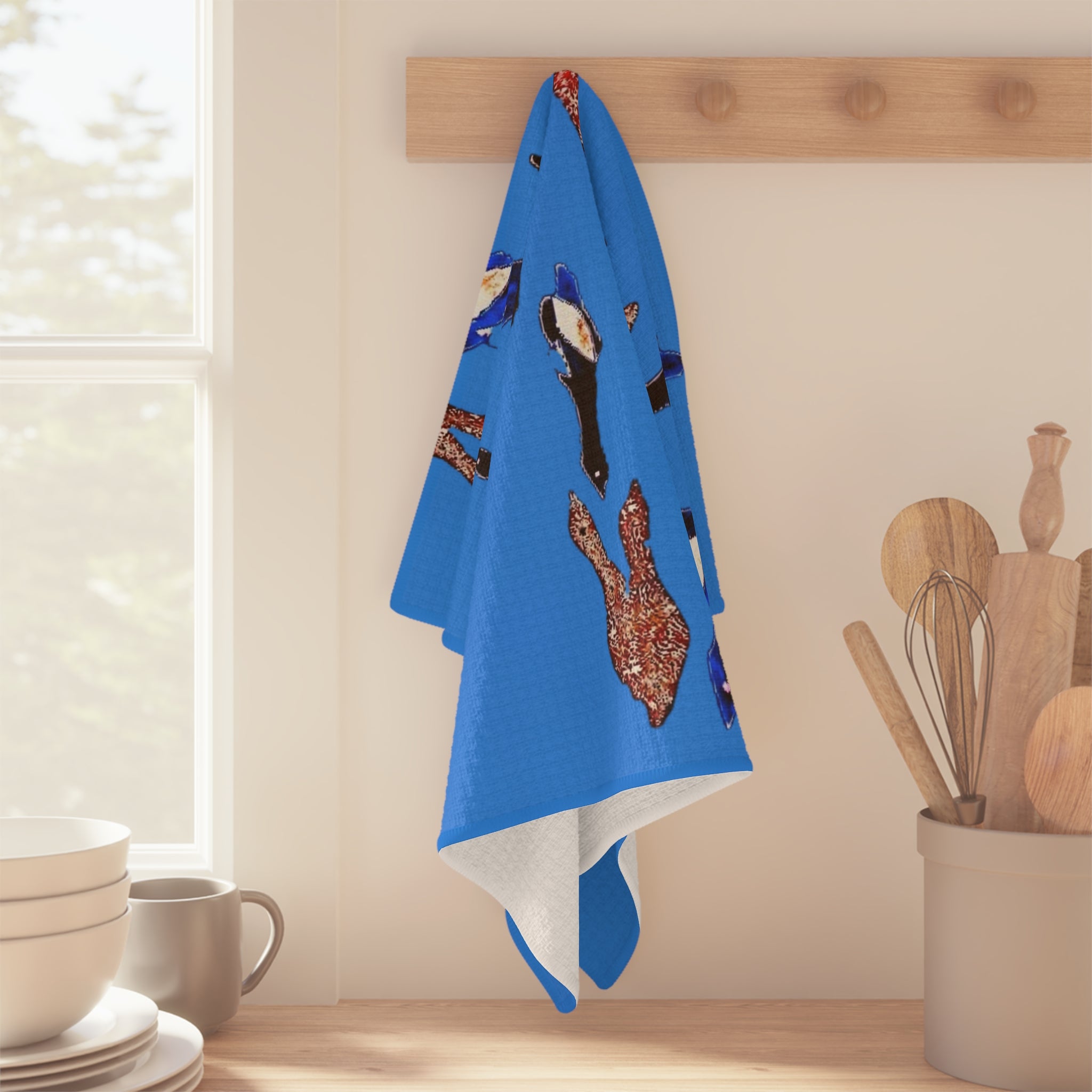 "Fly Me to the Moon" Koi Pond Microfiber Tea Towel — Blue Koi Fish Kitchen Towel