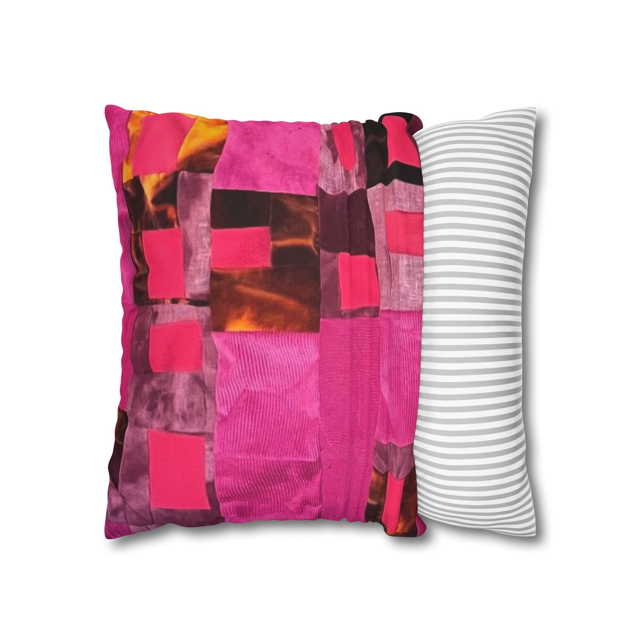 "Lela" Pink Patchwork Decorative Pillow – Vibrant Abstract Throw Pillow for Living Room, Bedroom & Boho Decor