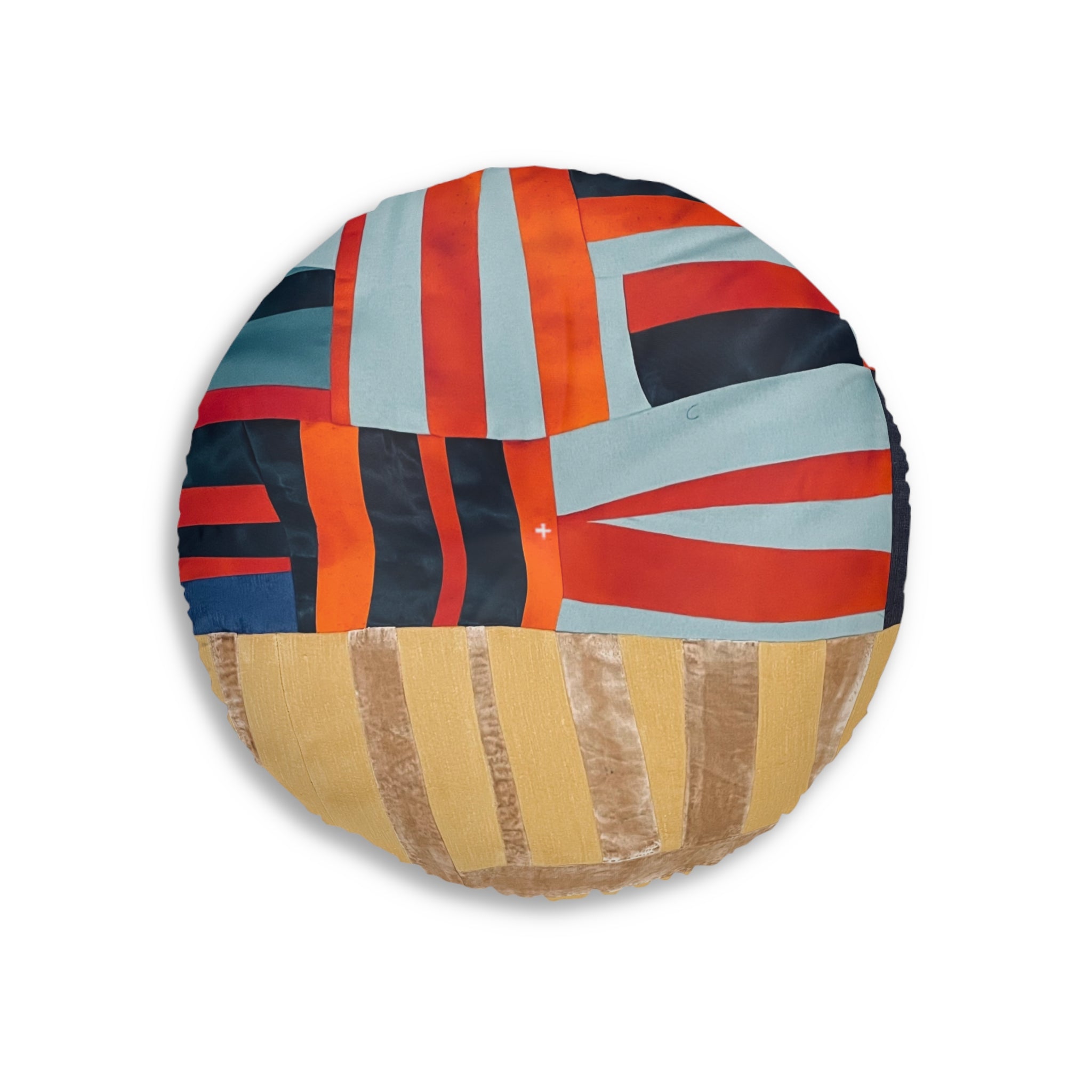 "Hannah and Samuel" Round Tufted Floor Pillow — Retro Geometric Patchwork Cushion