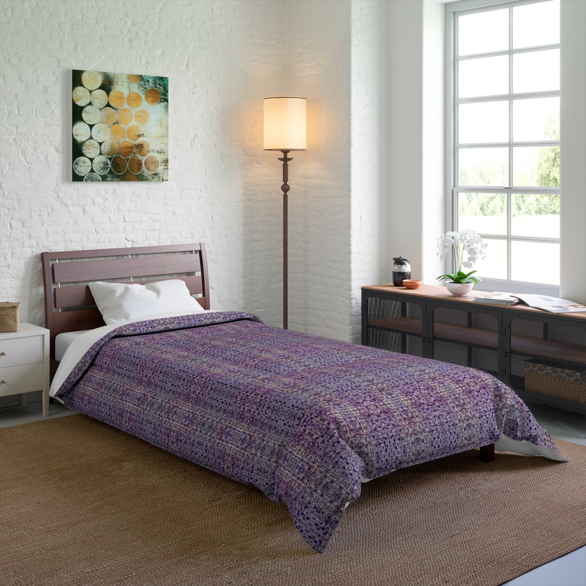 "Pauline, My Love" Purple Mosaic Comforter – Boho Plaid Bedding for Cozy Bedroom