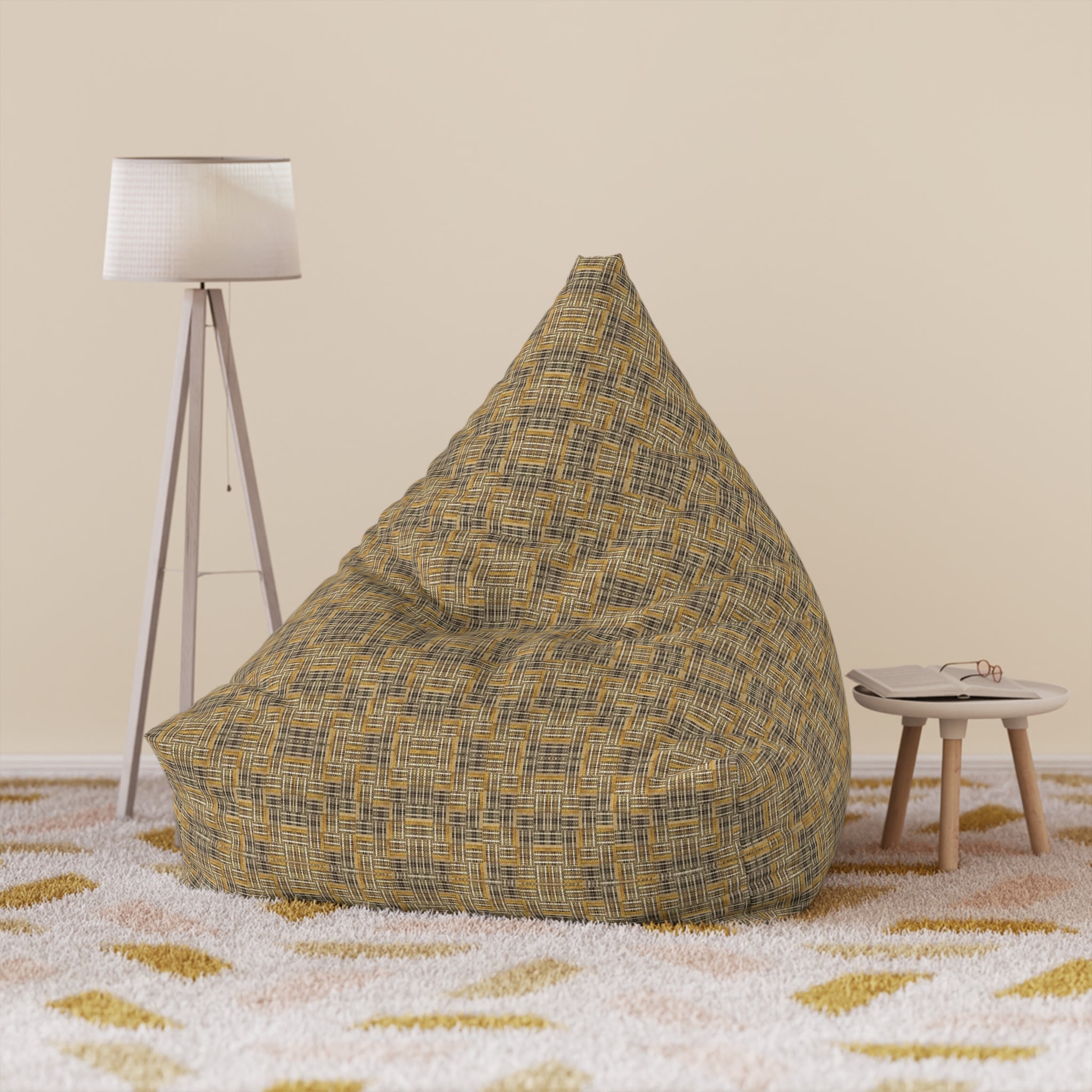 "All Things Fall Apart" Textured Mustard Woven Bean Bag Cover — Cozy Modern Accent for Living Rooms & Kids’ Rooms