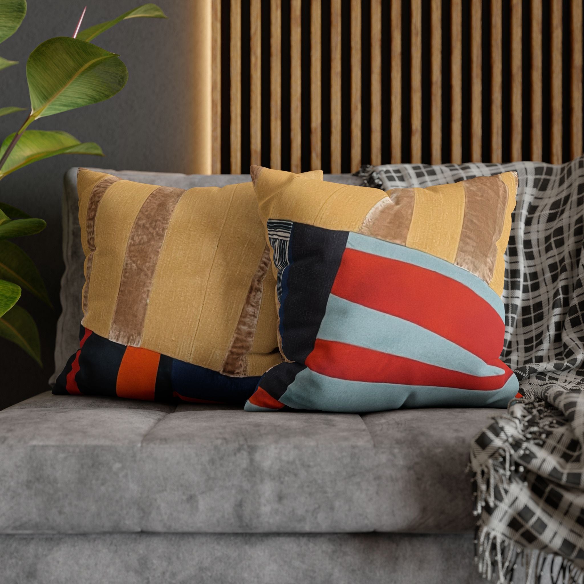 "Hannah and Samuel" Abstract Patchwork Pillowcase — Colorblock Modern Decorative Throw Pillow