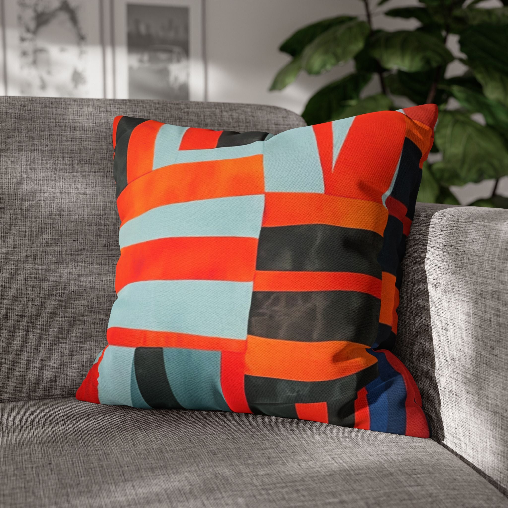 "Samuel" Abstract Geometric Accent Pillowcase — Bold Red & Teal Modern Throw Pillow