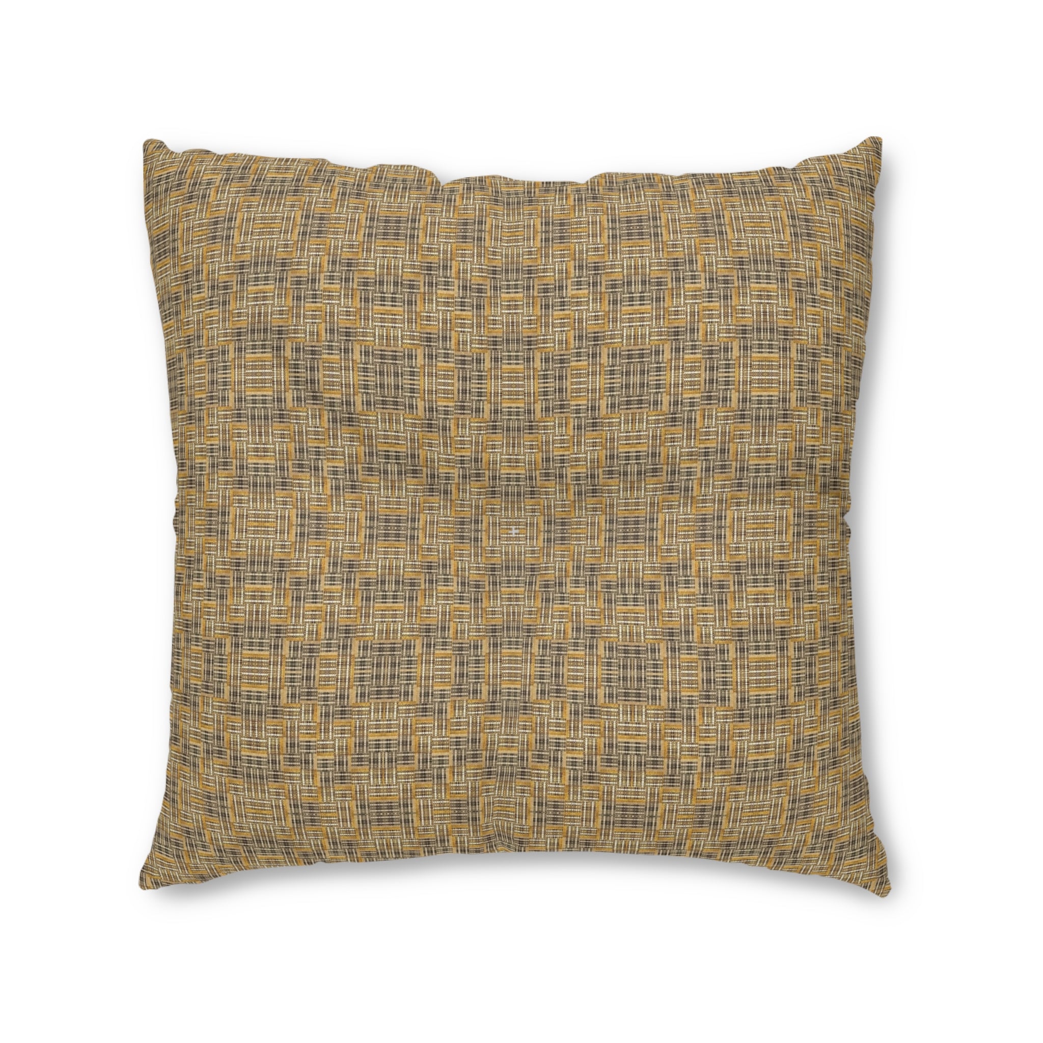 "All Things Fall Apart" Woven Mustard Tufted Floor Pillow — Square Decorative Cushion