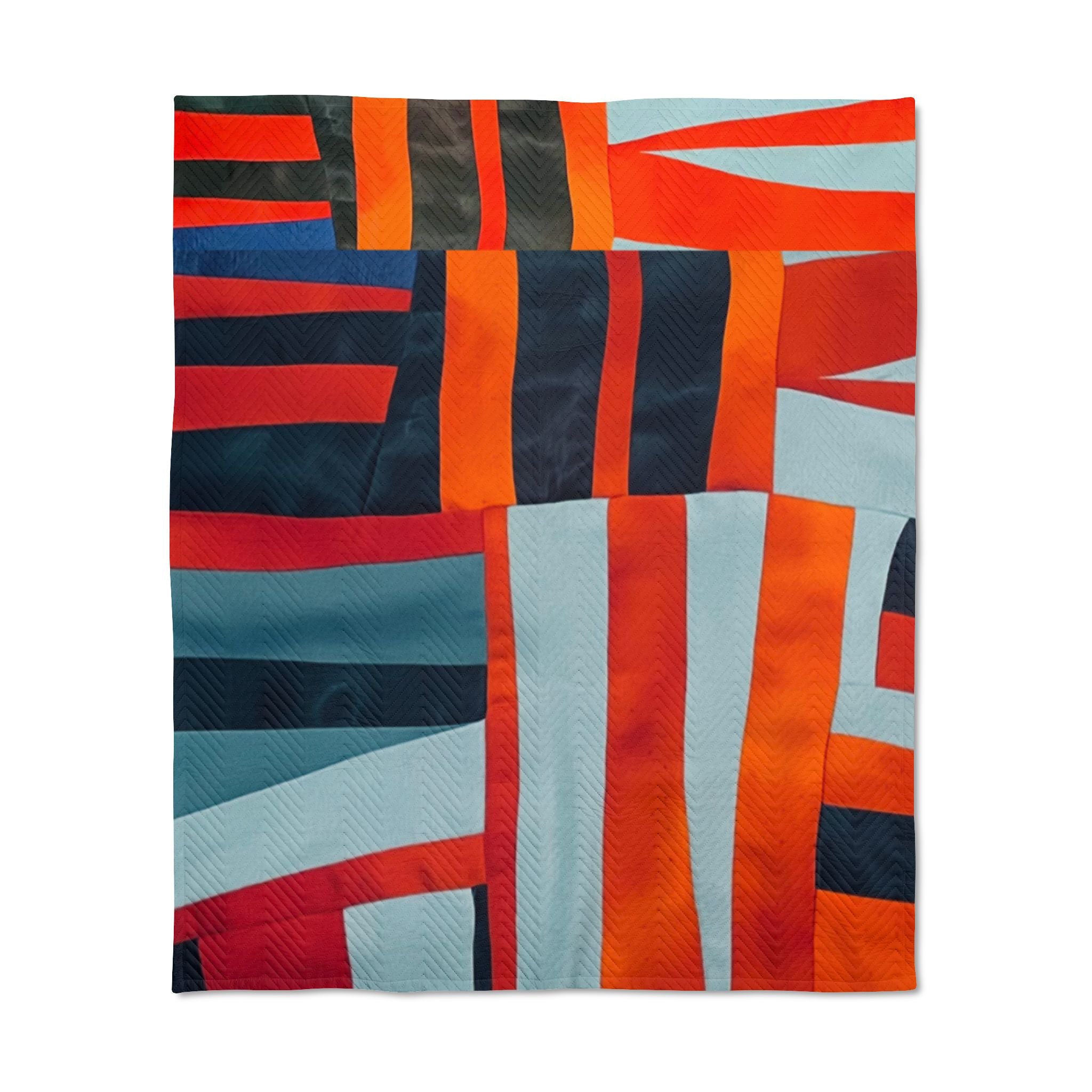 "Samuel" Abstract Geometric Quilted Throw — Modern Orange & Navy Patchwork Design