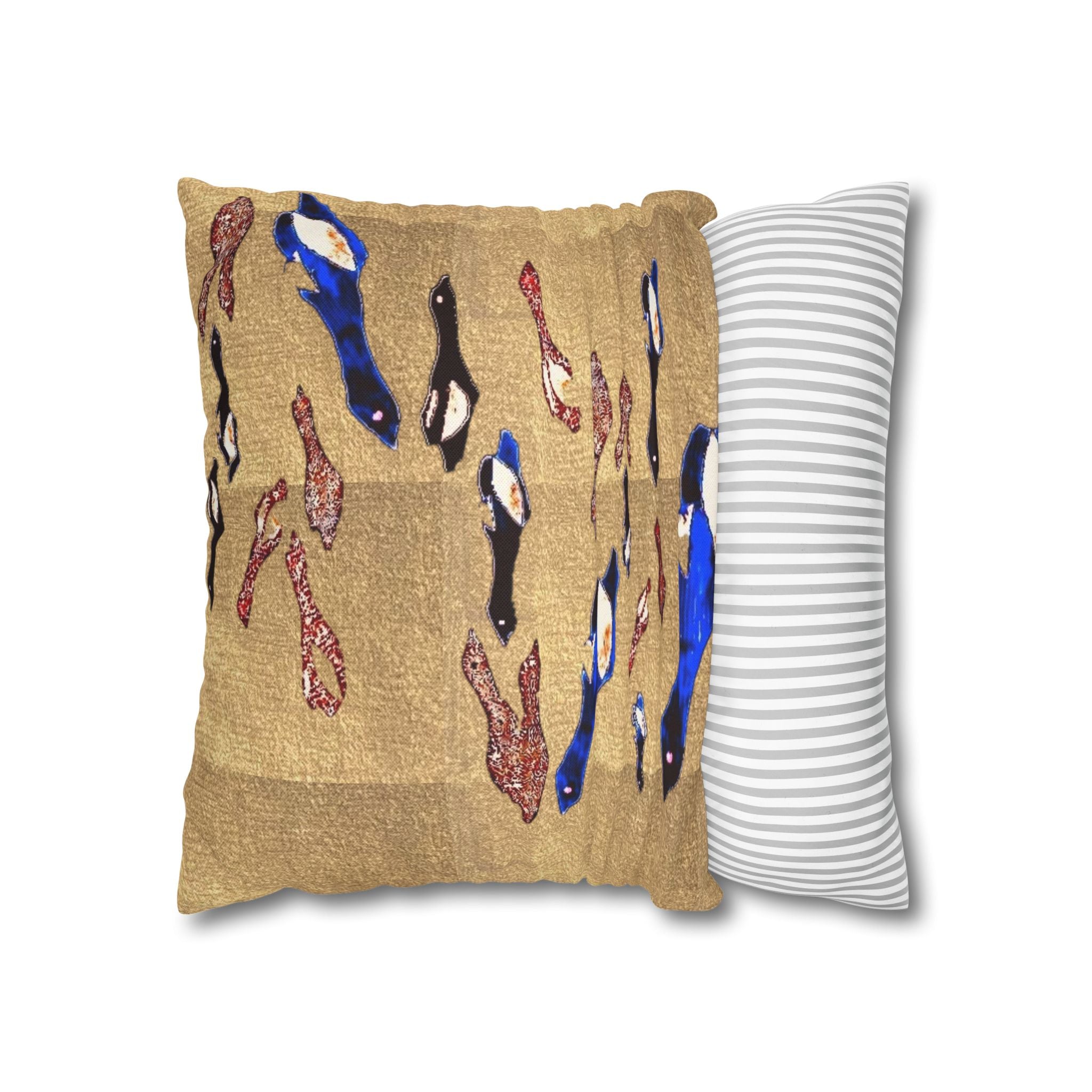 "Fly Me to the Moon" Birdie Blue and Gold Pattern Decorative Pillowcase — Spun Polyester Square Cushion Cover
