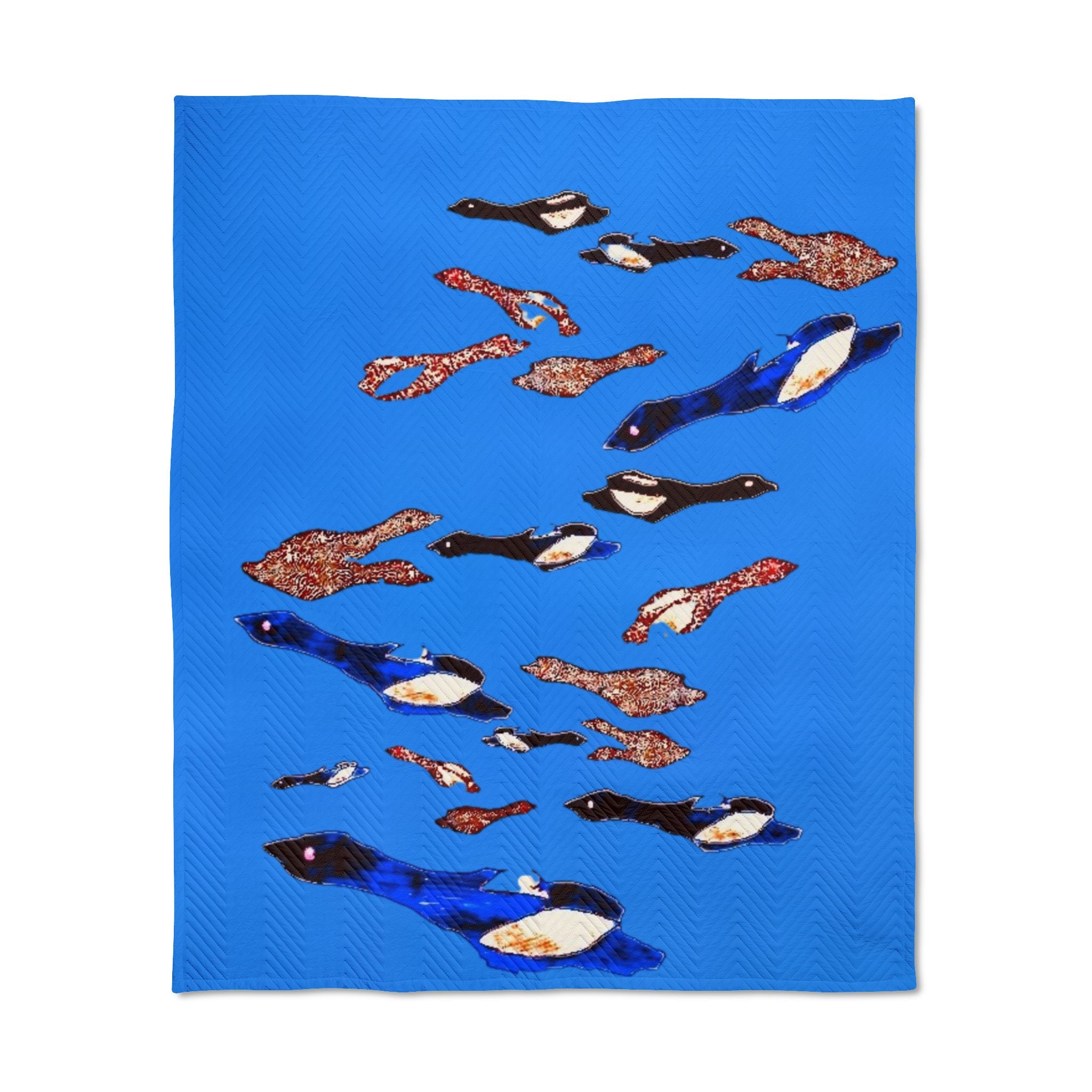 "Fly Me to the Moon" Blue Birds Quilted Throw Blanket — Cozy Blue Arctic Animal Throw