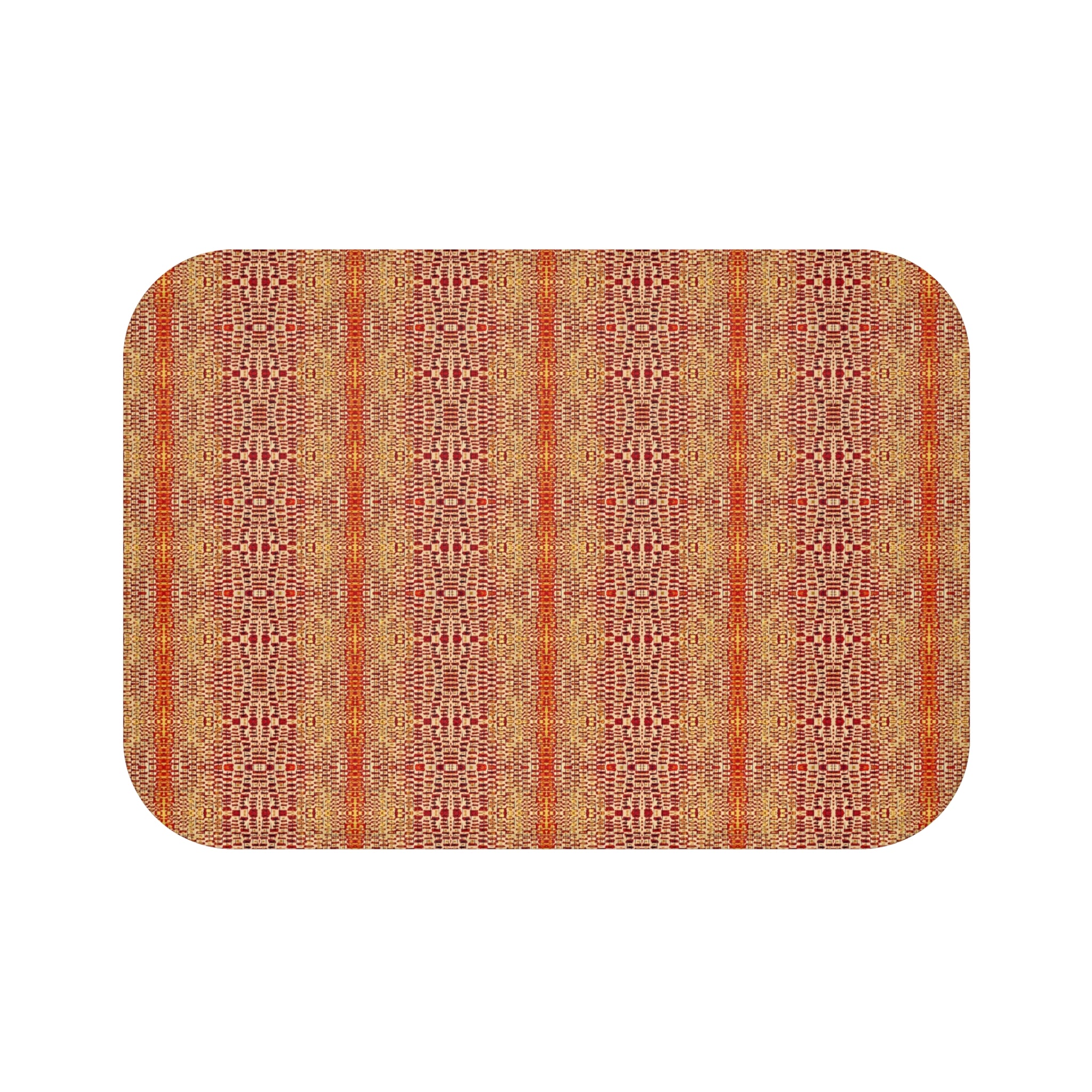 "Queen Mother" Warm Boho Woven Stripe Bath Mat — Rustic Orange Red Bathroom Rug
