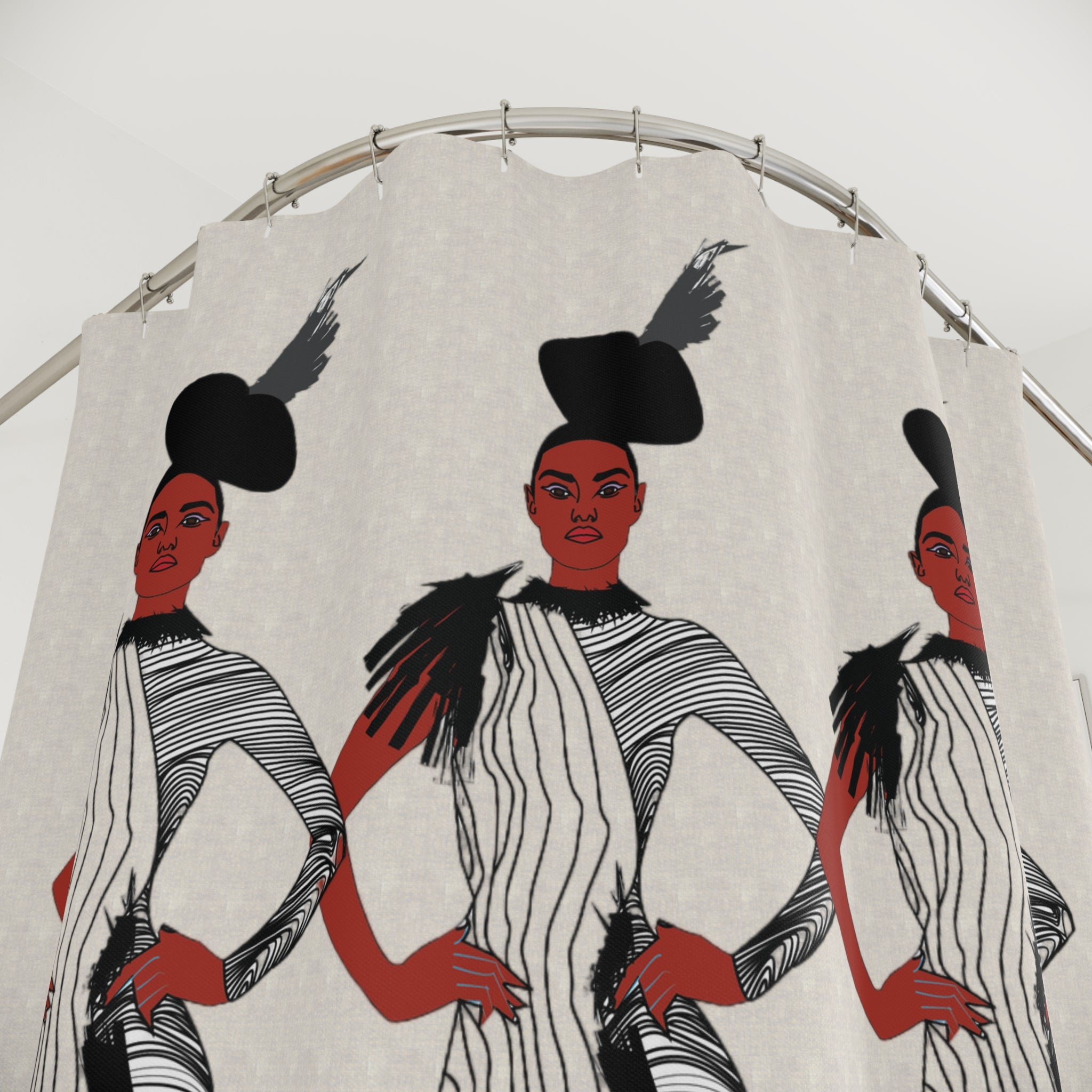 "Fierce Honey" Art Deco Fashion Shower Curtain — Vintage Glamour Mirror-Image Design