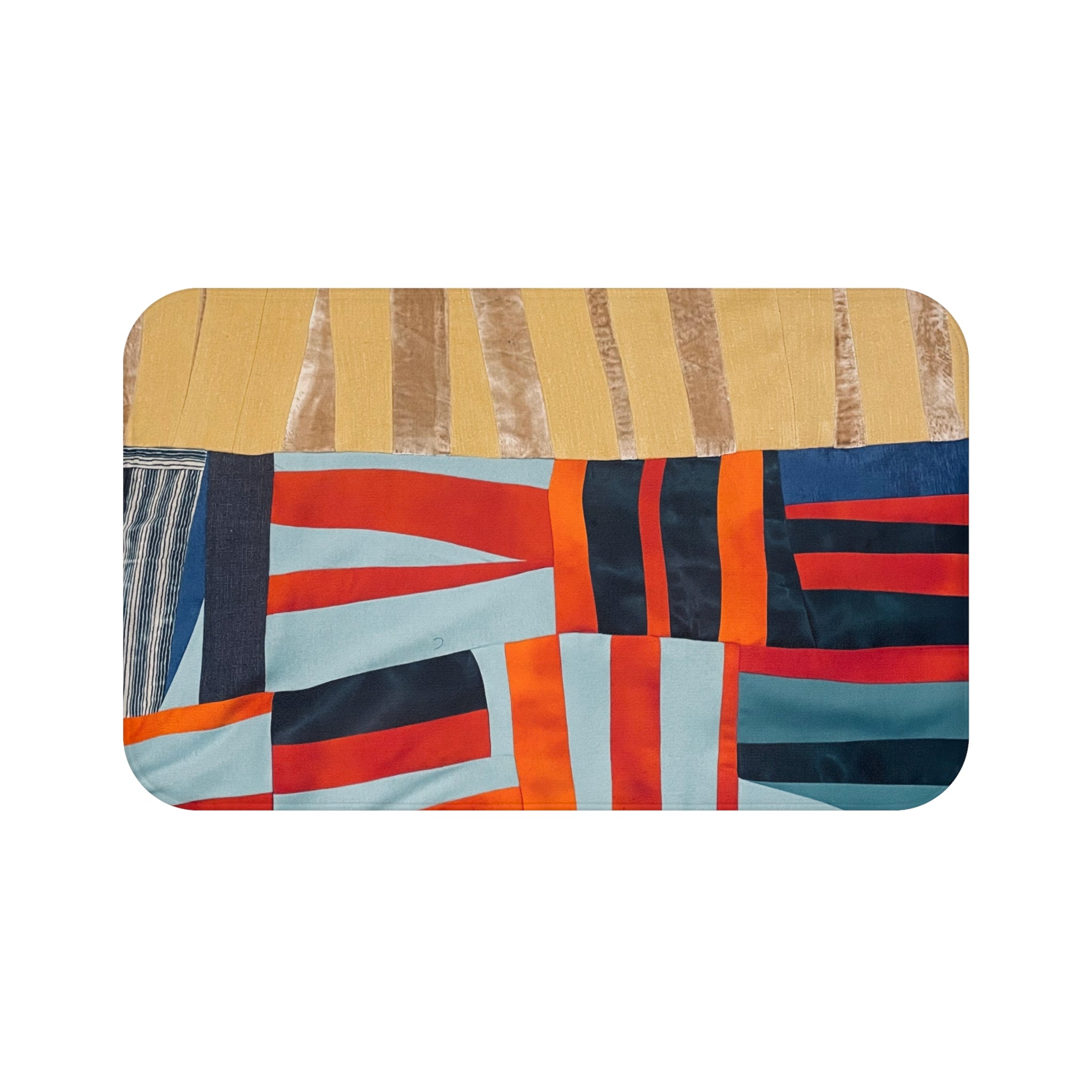 "Hannah and Samuel" Abstract Geometric Bath Mat – Bold Midcentury Color-Block Bathroom Rug