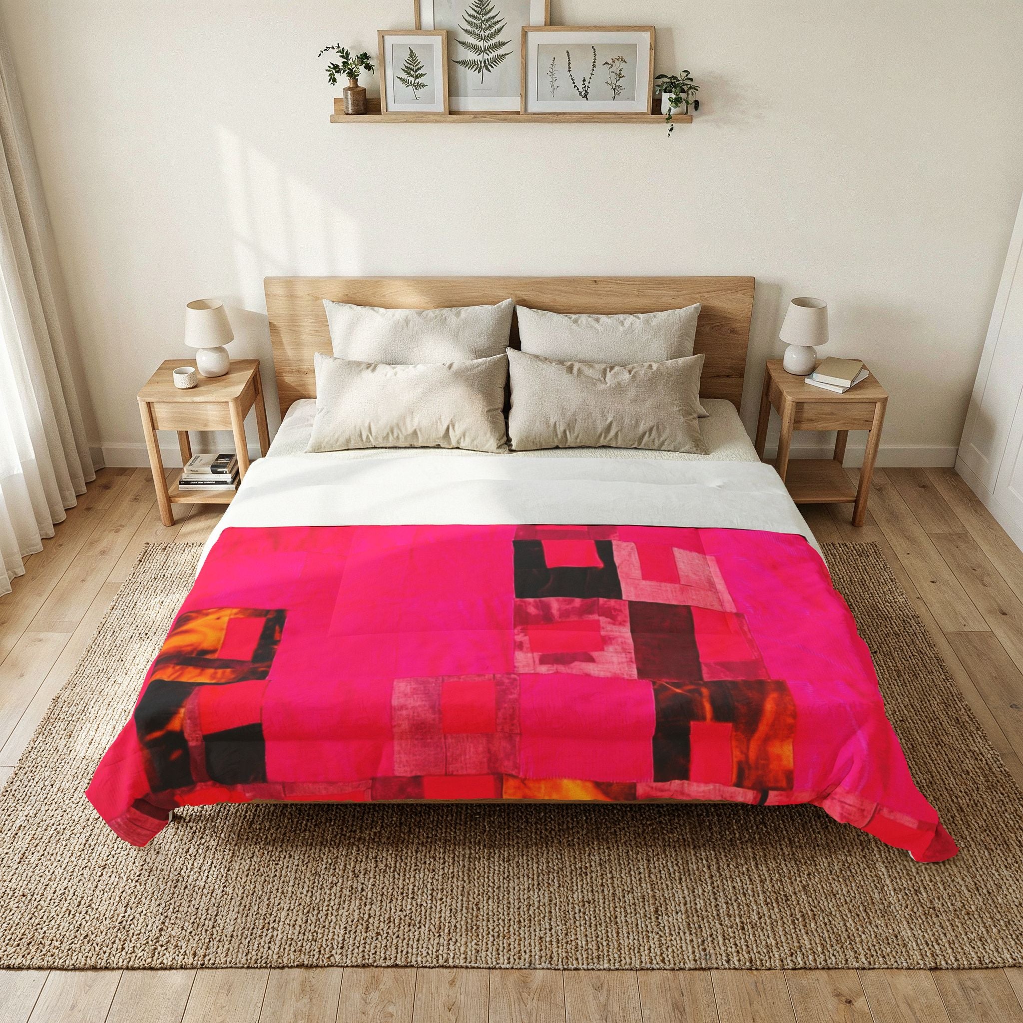 "Lela Lela" Vivid Pink Abstract Cotton Comforter – Modern Geometric Quilt for Bedroom